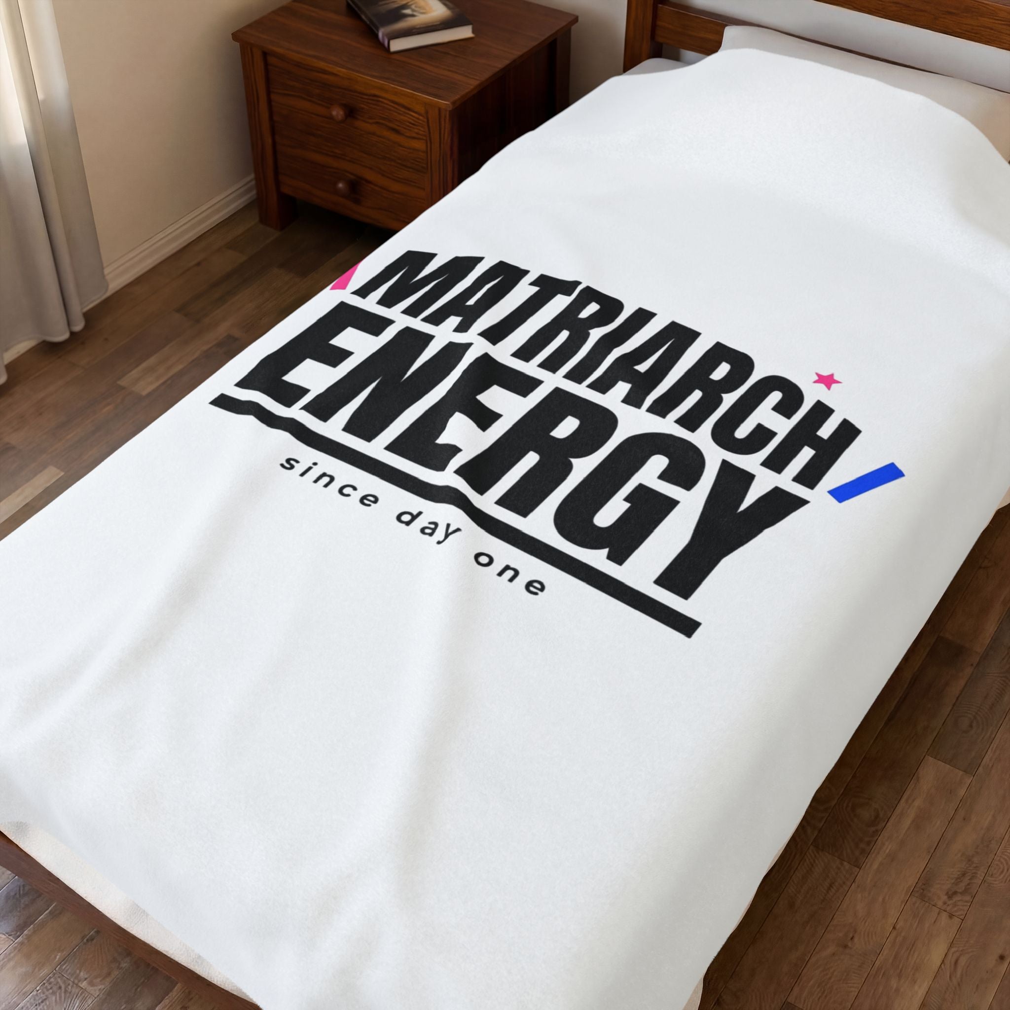 Matriarch Energy Velveteen Plush Blanket | Minimal Typographic Mom Throw