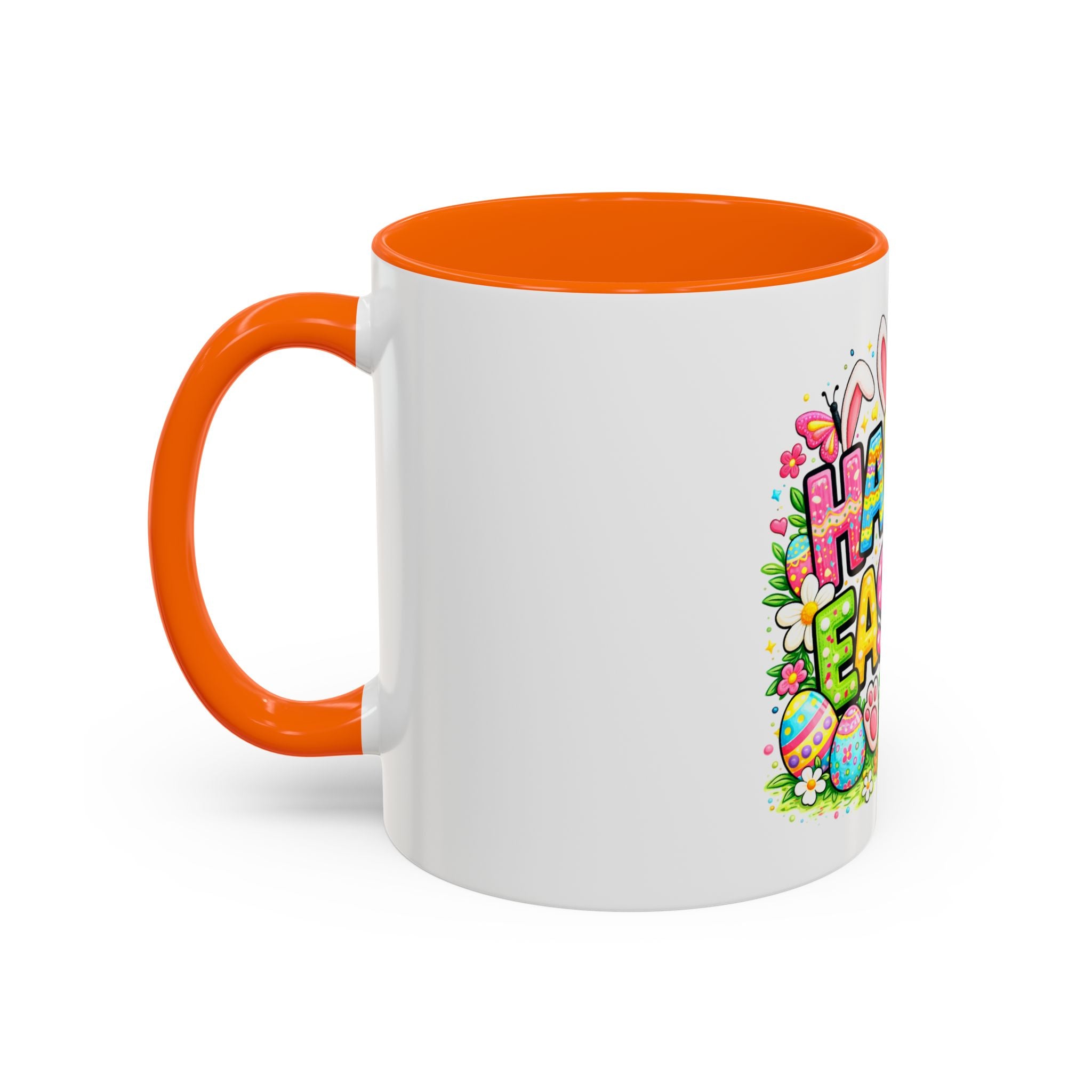 BGSM Happy Easter Coffee Mug - Colorful Bunny & Egg Basket Accent Mug (11/15oz)