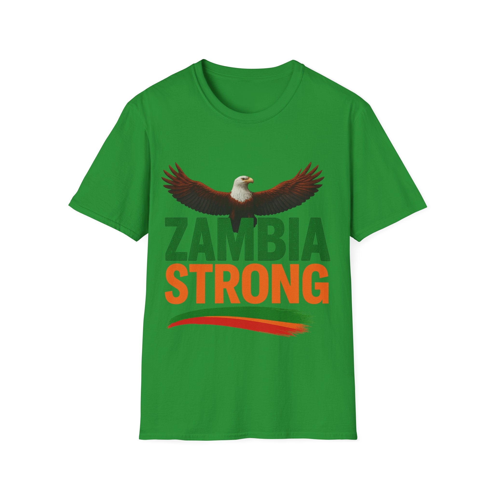 Zambia Strong T-Shirt — Patriotic Eagle with Green & Orange Brushstroke