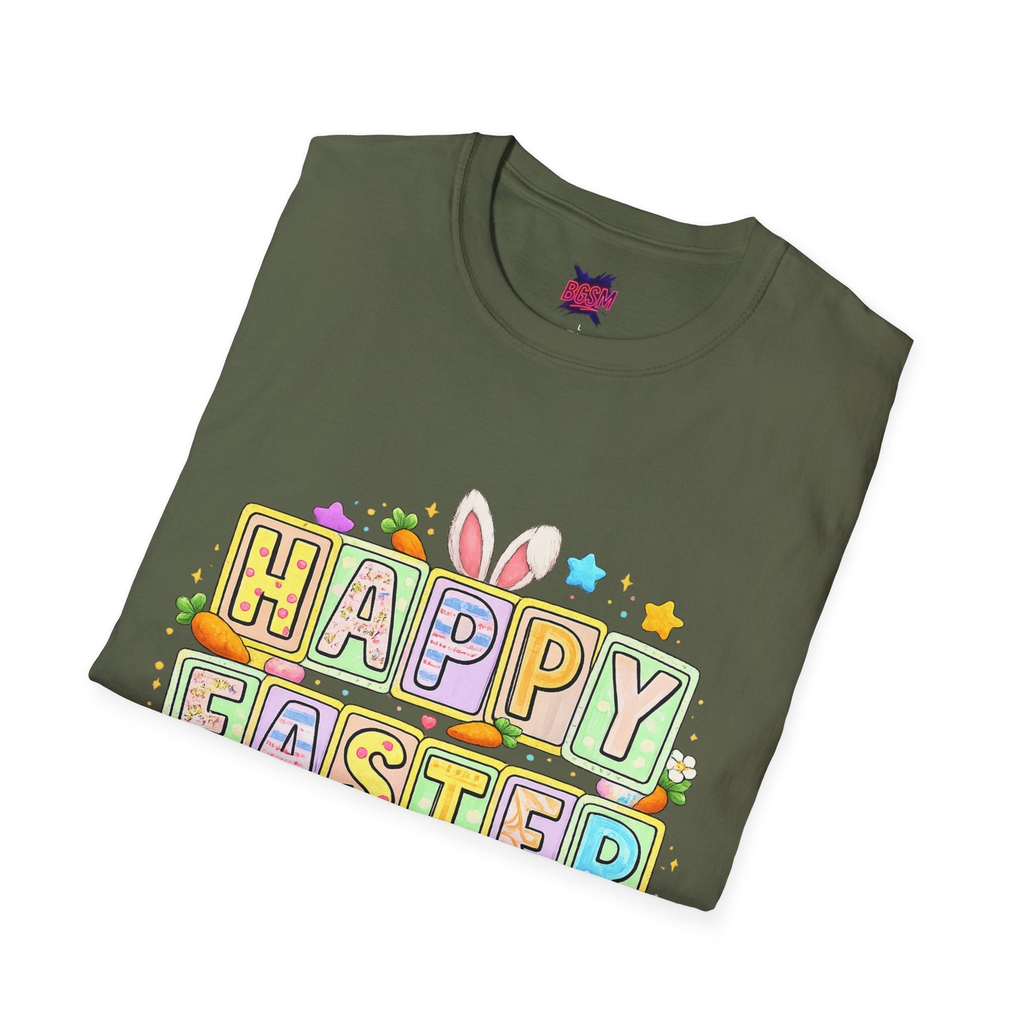 BGSM Happy Easter T-Shirt — Pastel Bunny & Eggs Holiday Tee