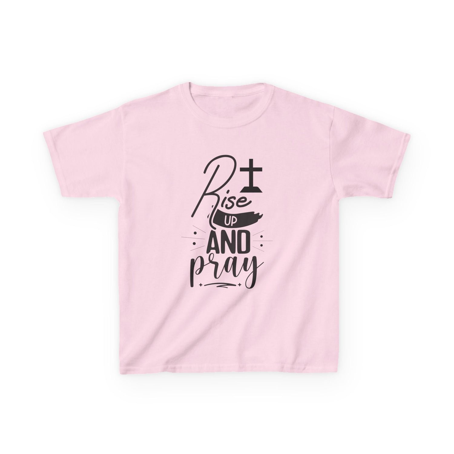 Kids Tee — "Rise Up and Pray" Christian Prayer Shirt with BGSM Back Logo