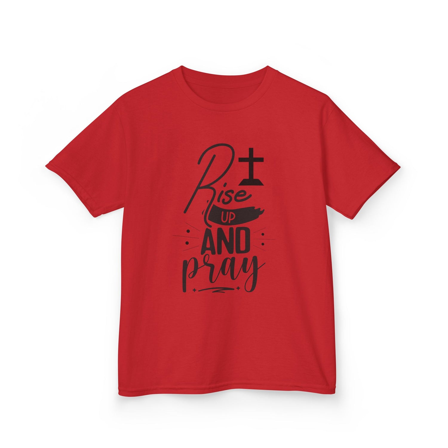 Kids Tee — "Rise Up and Pray" Christian Prayer Shirt with BGSM Back Logo