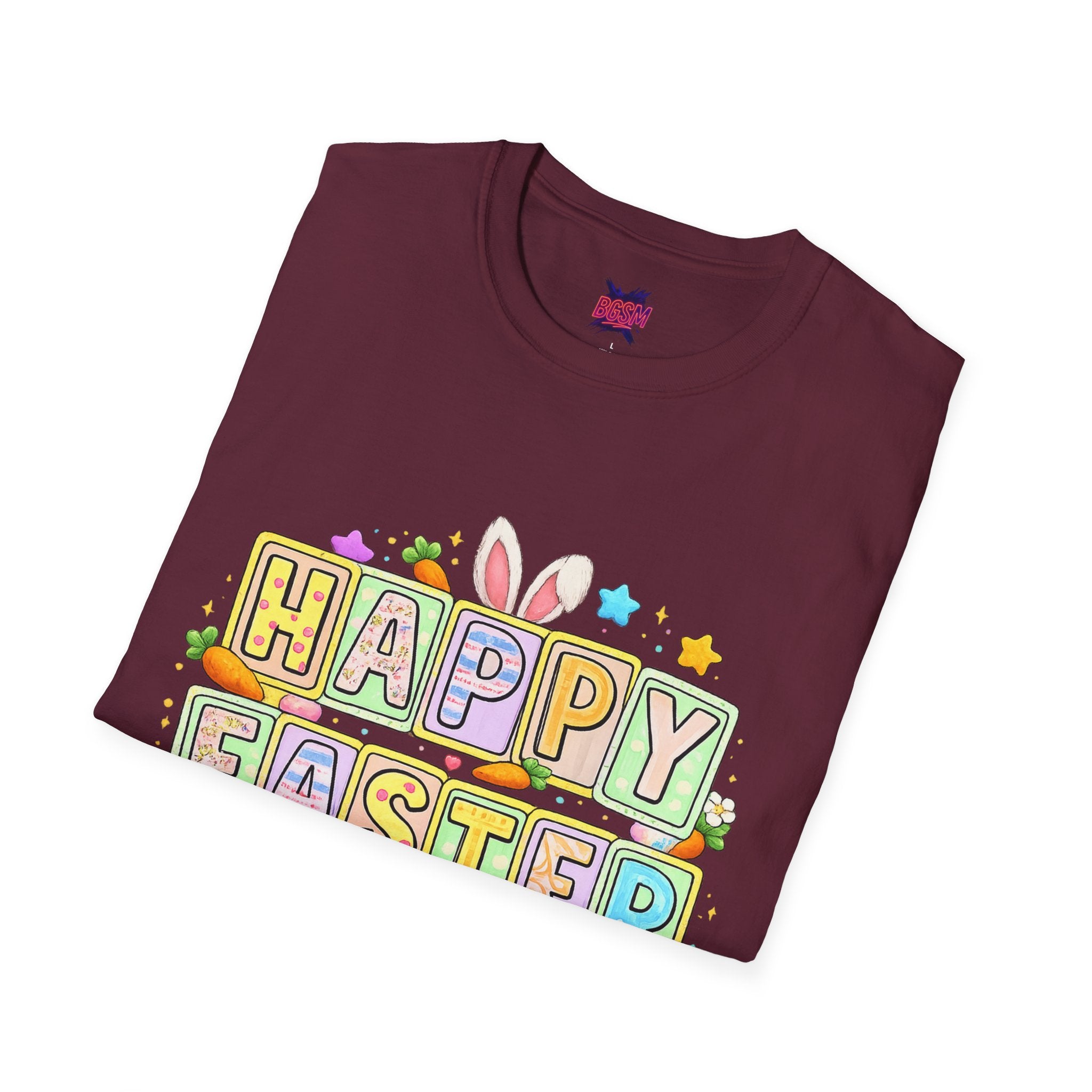 BGSM Happy Easter T-Shirt — Pastel Bunny & Eggs Holiday Tee