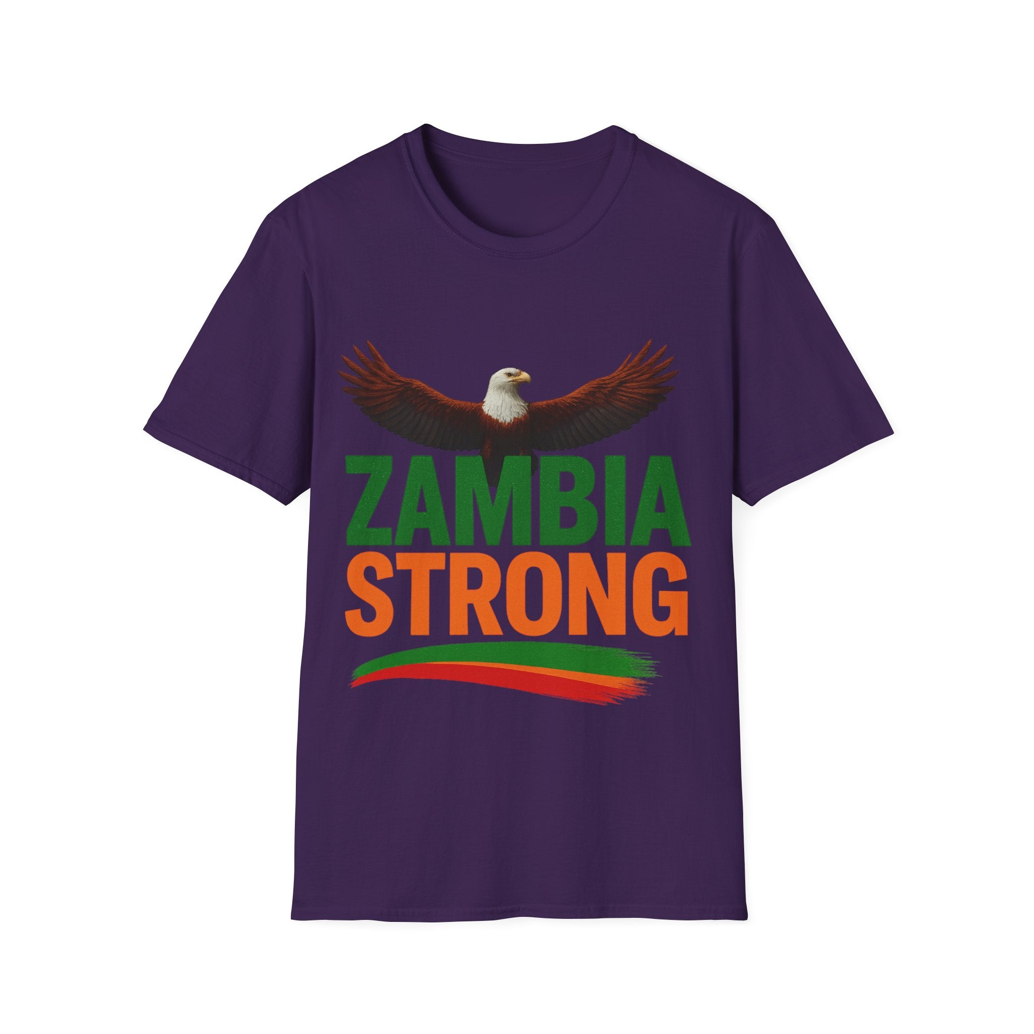 Zambia Strong T-Shirt — Patriotic Eagle with Green & Orange Brushstroke