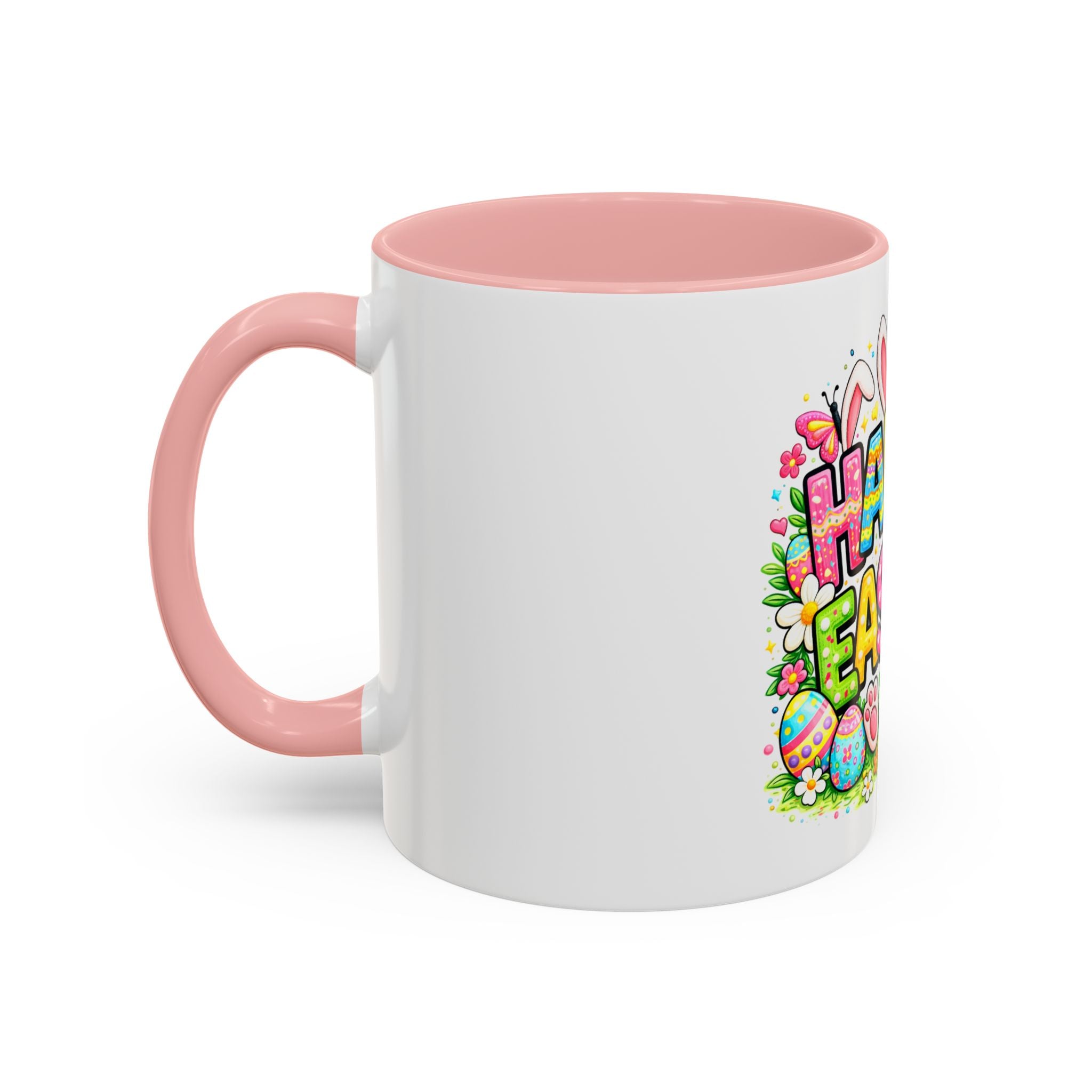 BGSM Happy Easter Coffee Mug - Colorful Bunny & Egg Basket Accent Mug (11/15oz)