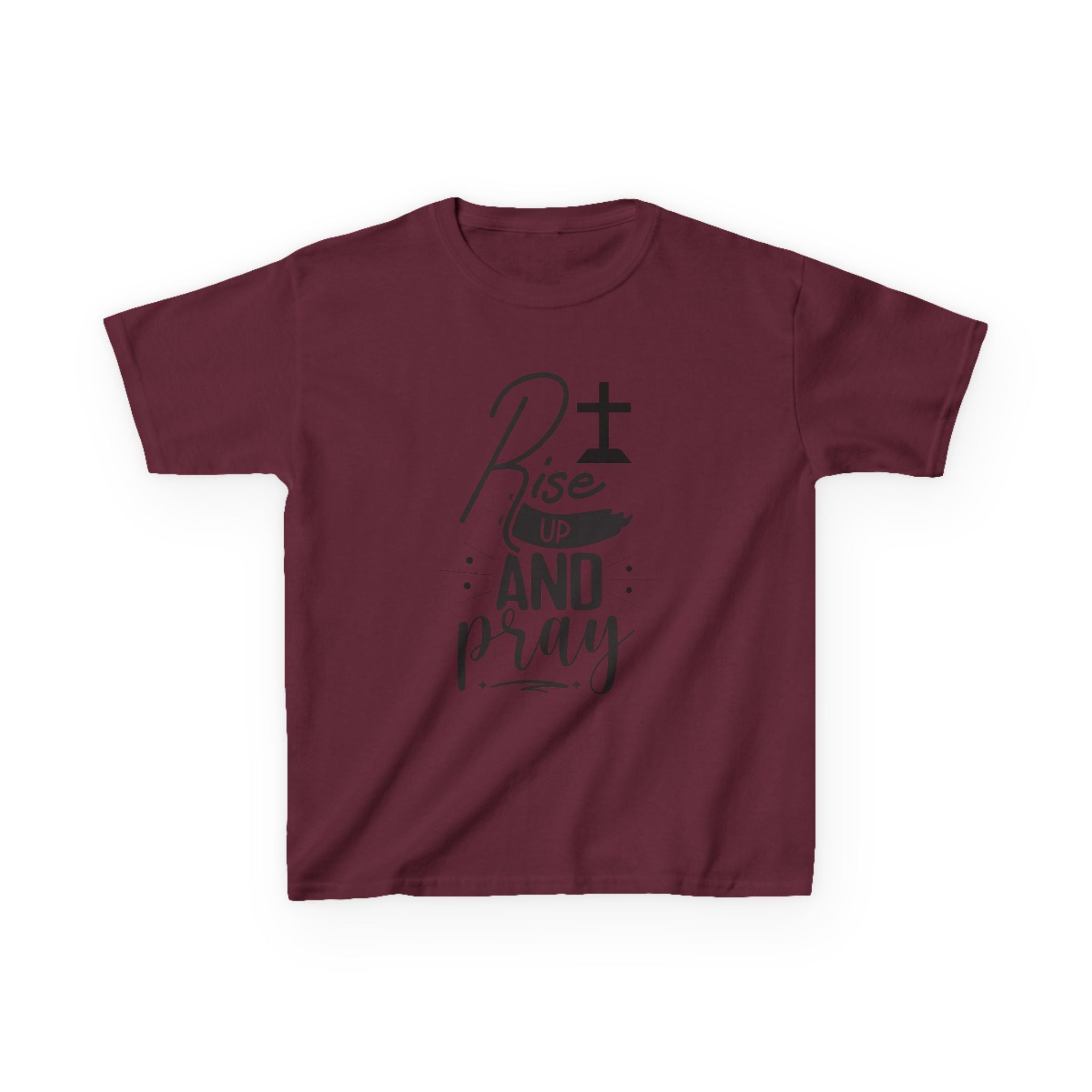 Kids Tee — "Rise Up and Pray" Christian Prayer Shirt with BGSM Back Logo
