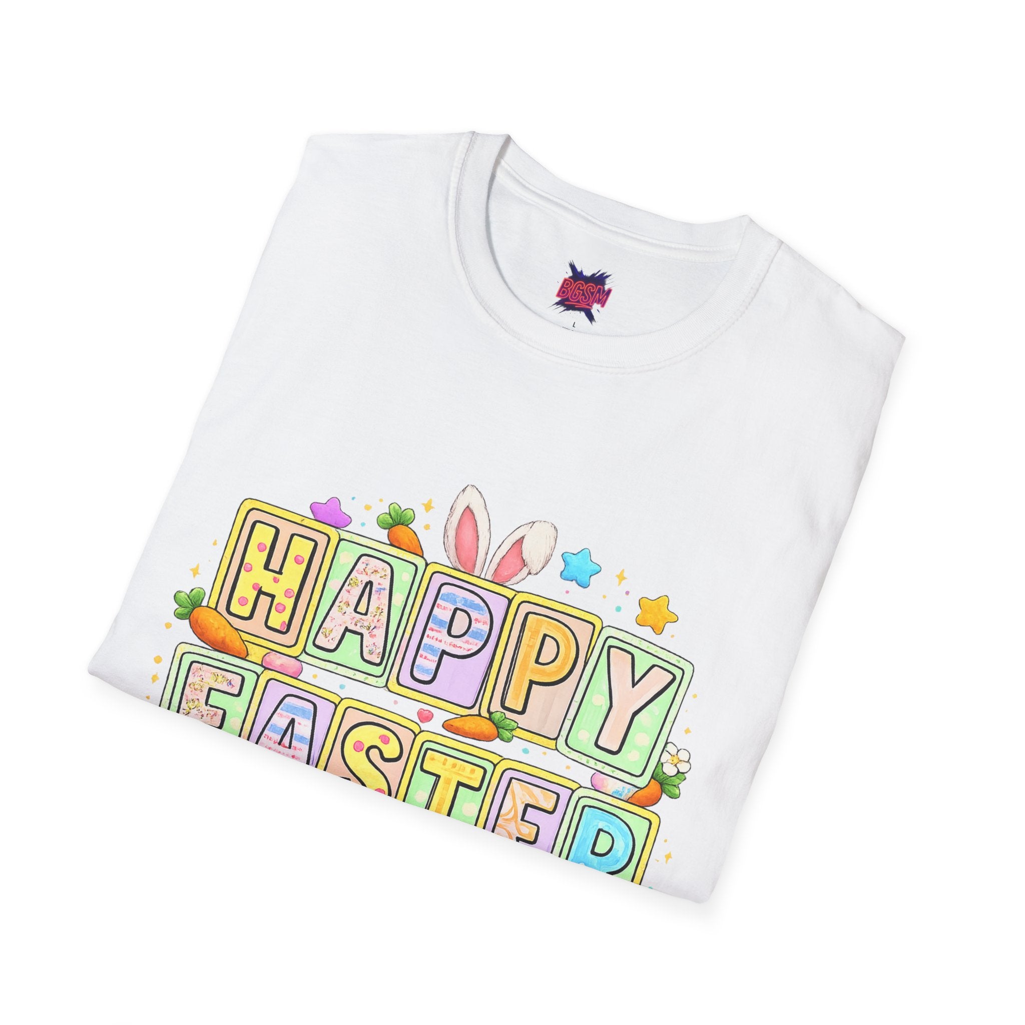 BGSM Happy Easter T-Shirt — Pastel Bunny & Eggs Holiday Tee