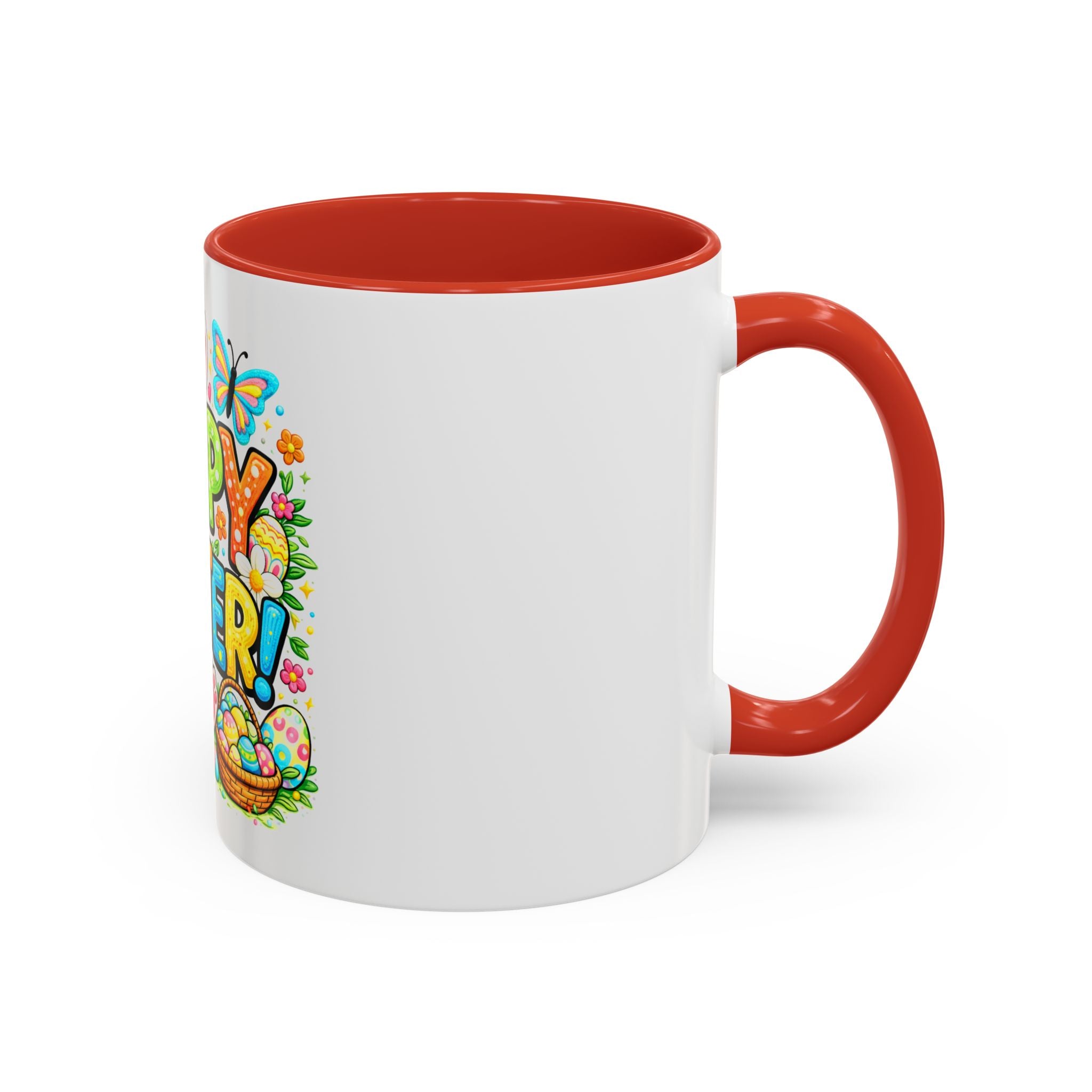 BGSM Happy Easter Coffee Mug - Colorful Bunny & Egg Basket Accent Mug (11/15oz)