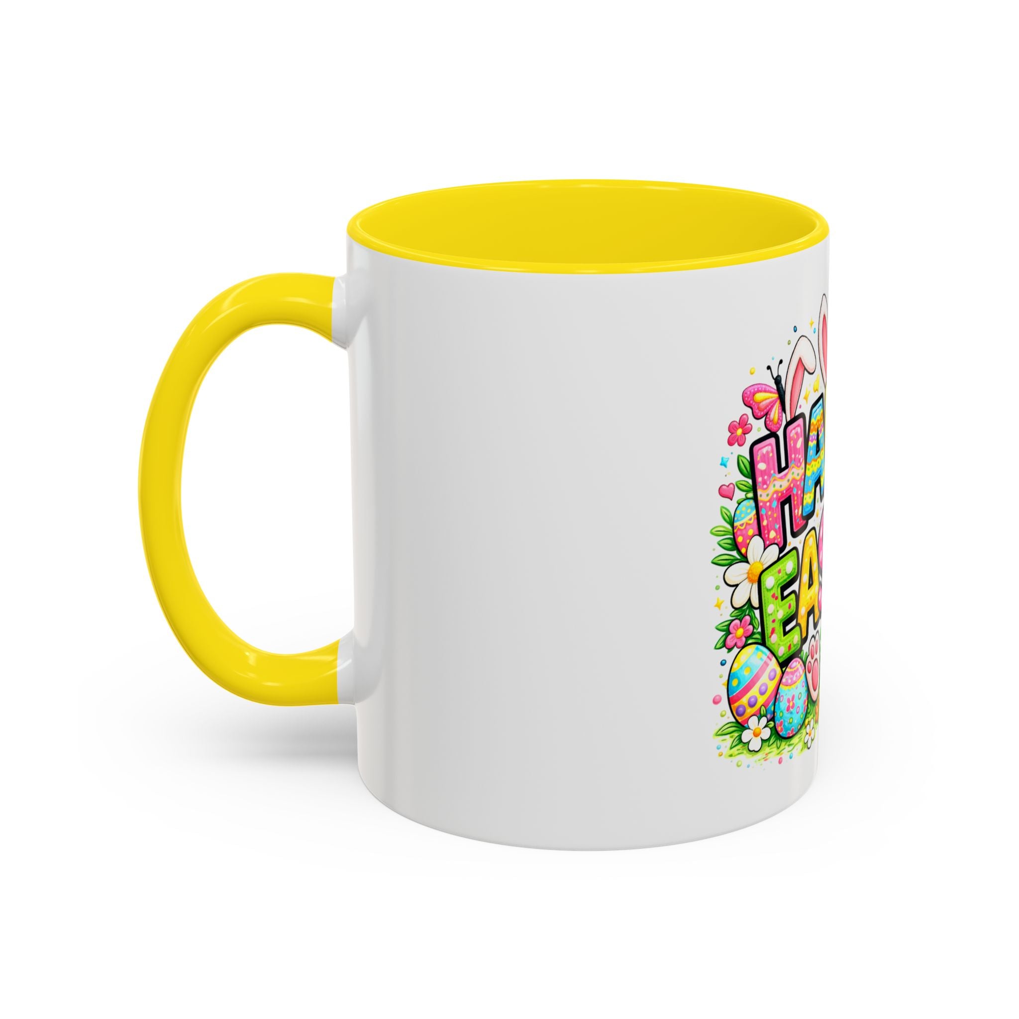 BGSM Happy Easter Coffee Mug - Colorful Bunny & Egg Basket Accent Mug (11/15oz)