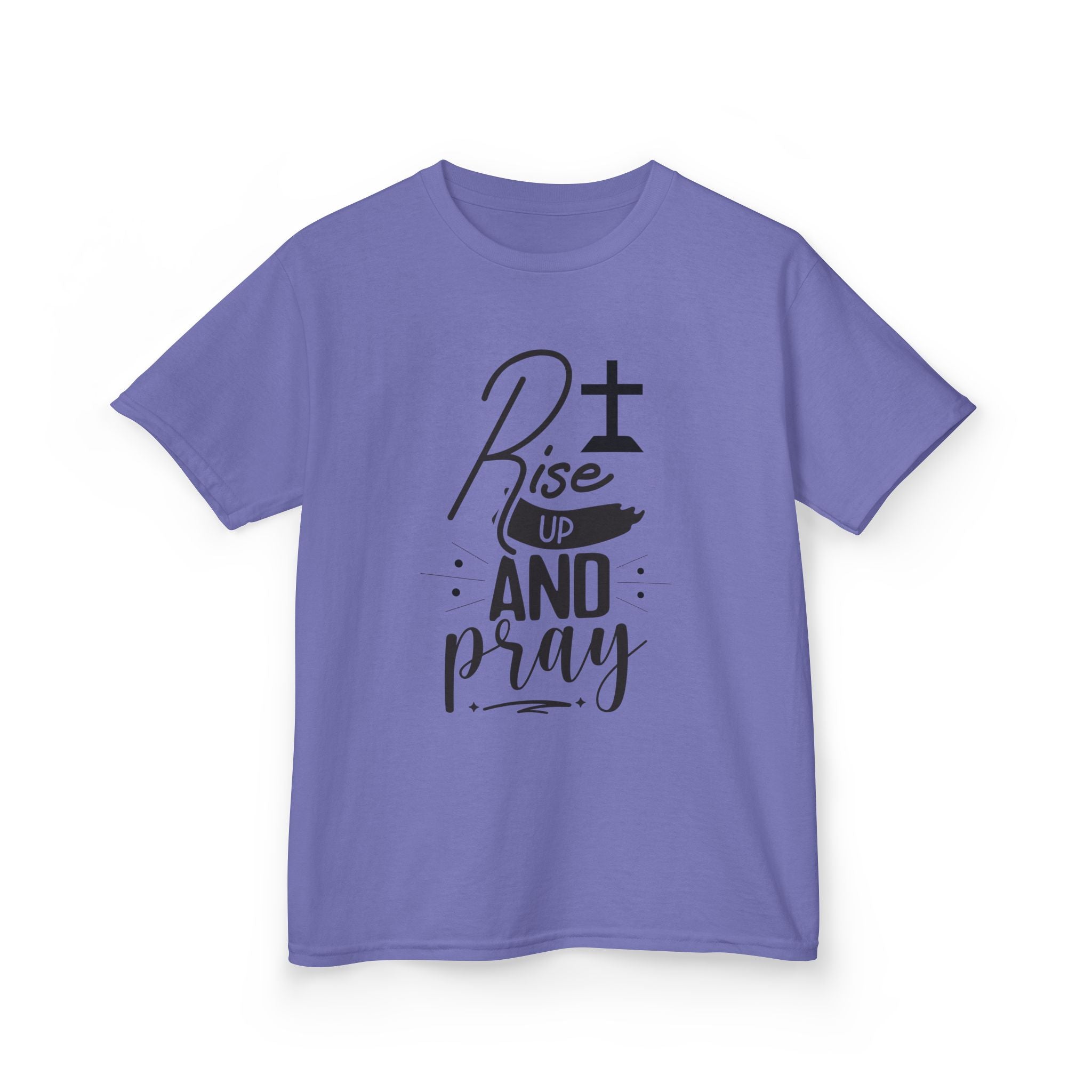Kids Tee — "Rise Up and Pray" Christian Prayer Shirt with BGSM Back Logo