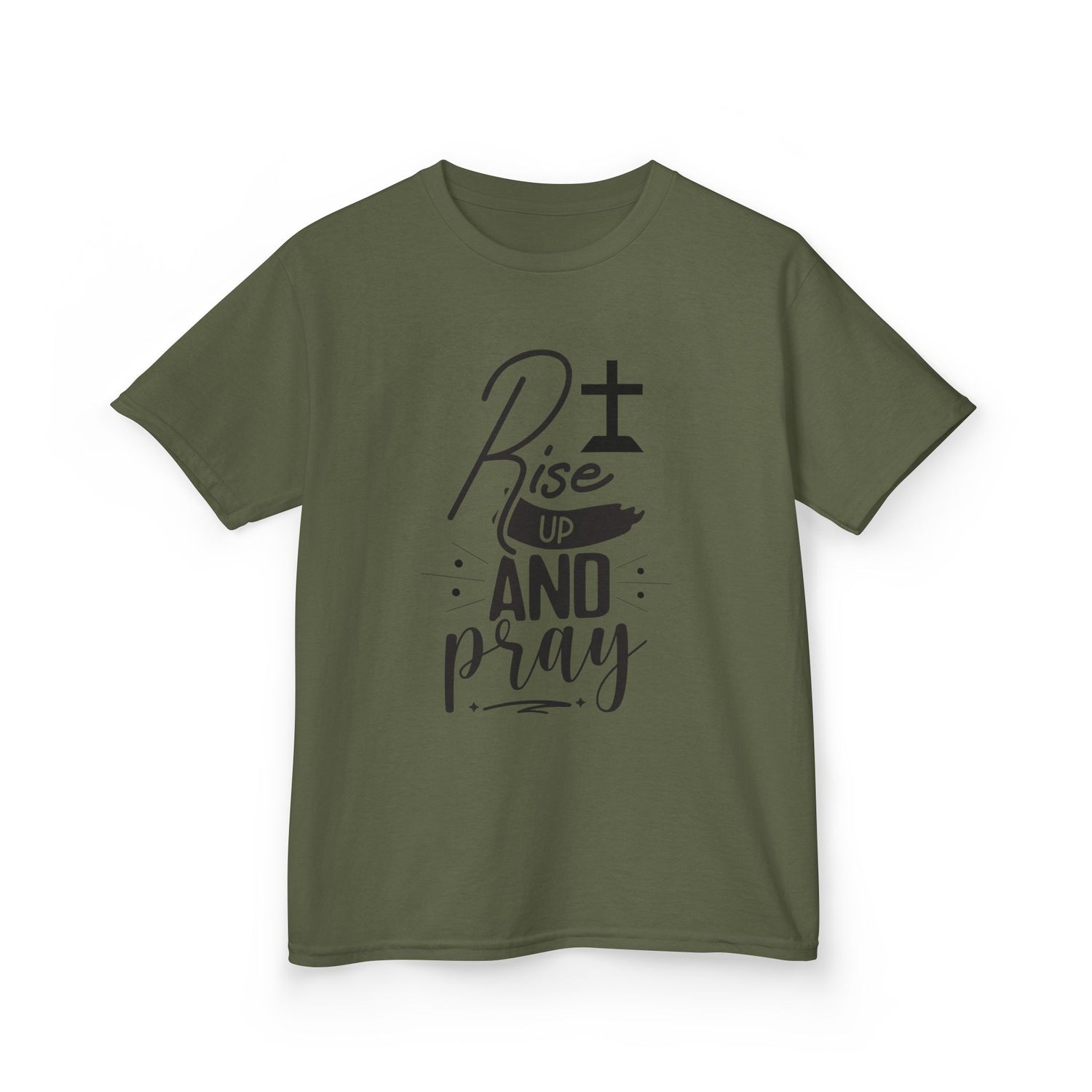 Kids Tee — "Rise Up and Pray" Christian Prayer Shirt with BGSM Back Logo