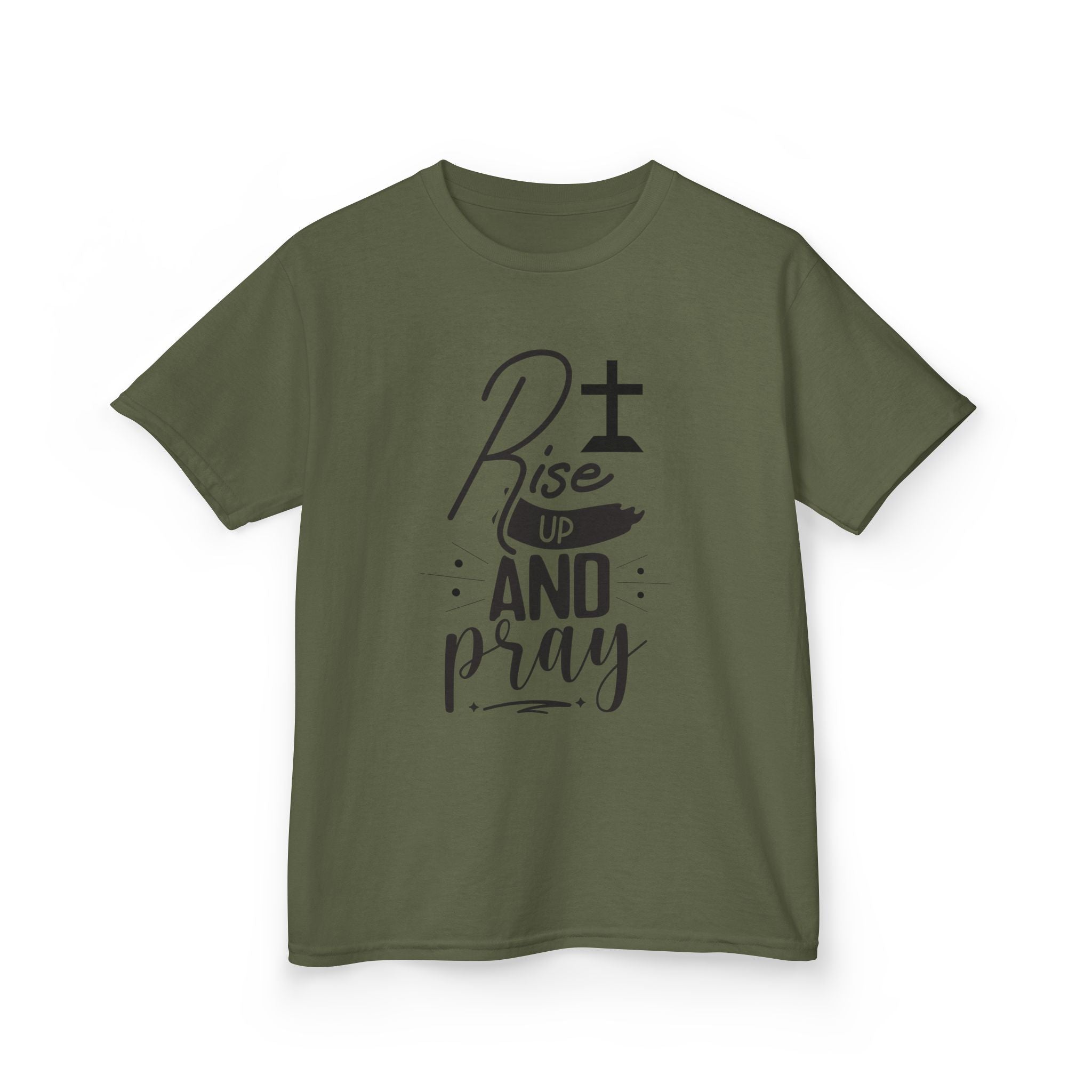Kids Tee — "Rise Up and Pray" Christian Prayer Shirt with BGSM Back Logo