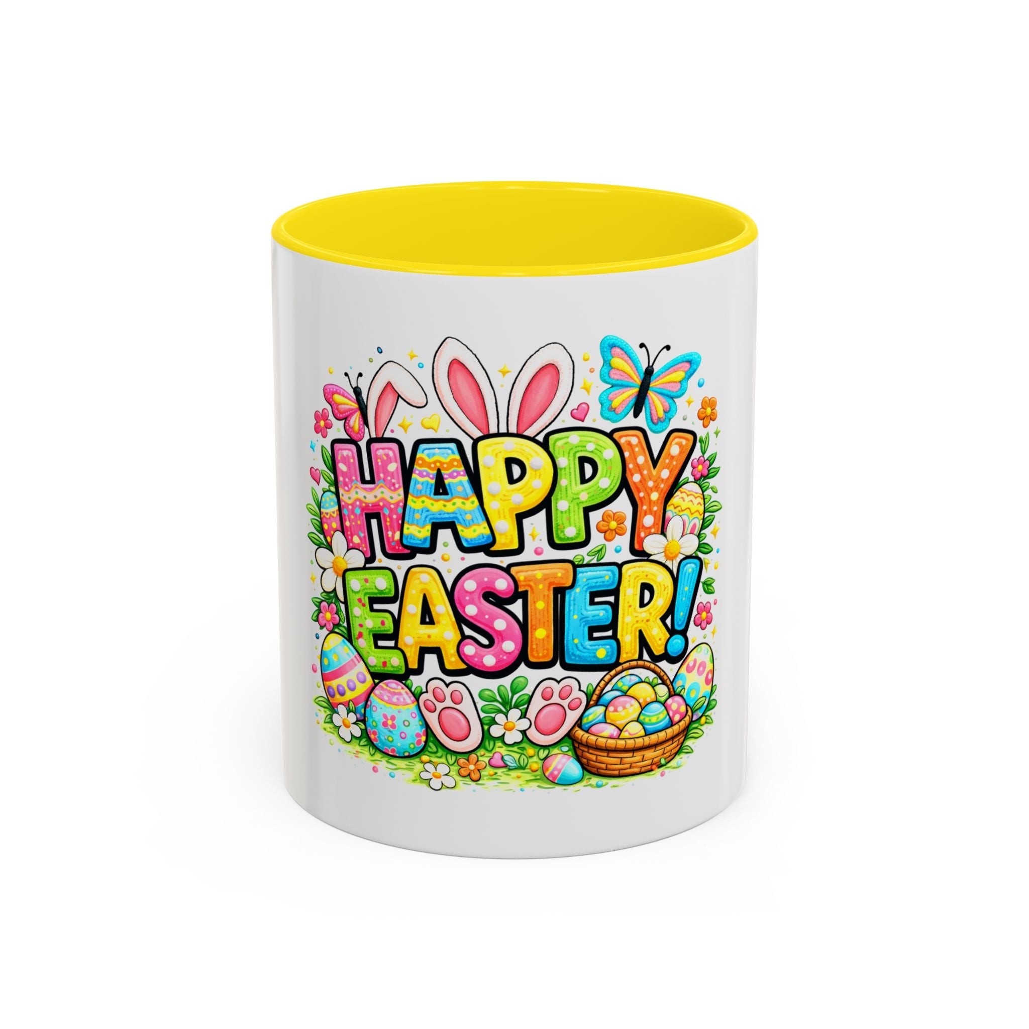 BGSM Easter Coffee Mug — Colorful "Happy Easter" Bunny & Eggs Accent Mug (11/15oz)