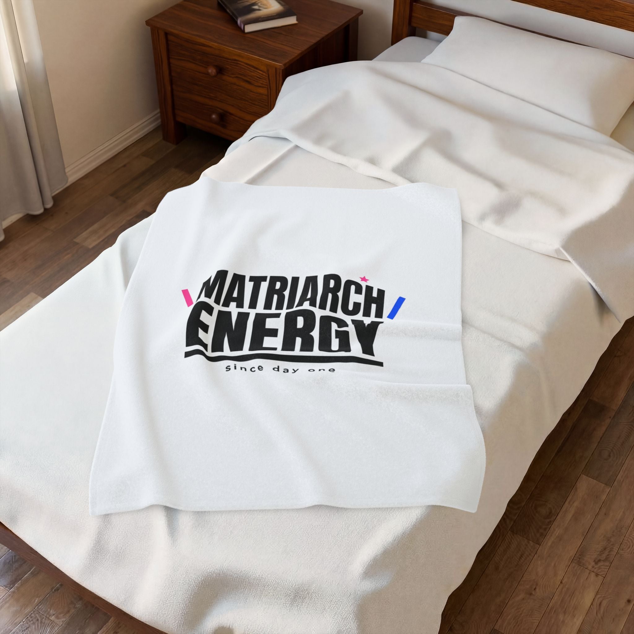 Matriarch Energy Velveteen Plush Blanket | Minimal Typographic Mom Throw