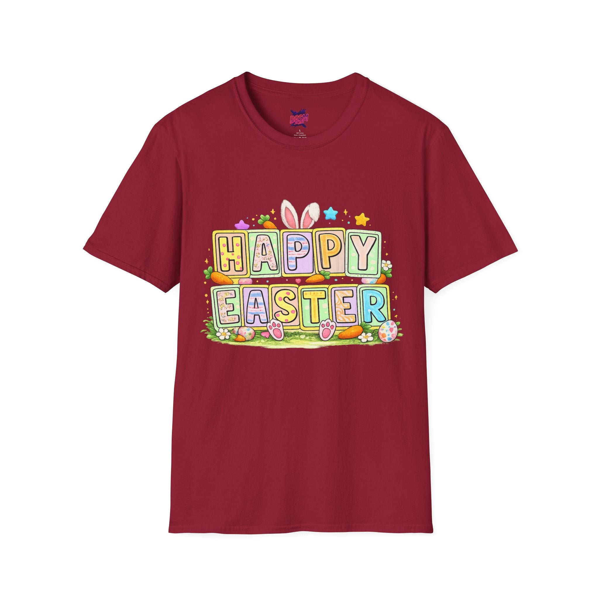 BGSM Happy Easter T-Shirt — Pastel Bunny & Eggs Holiday Tee