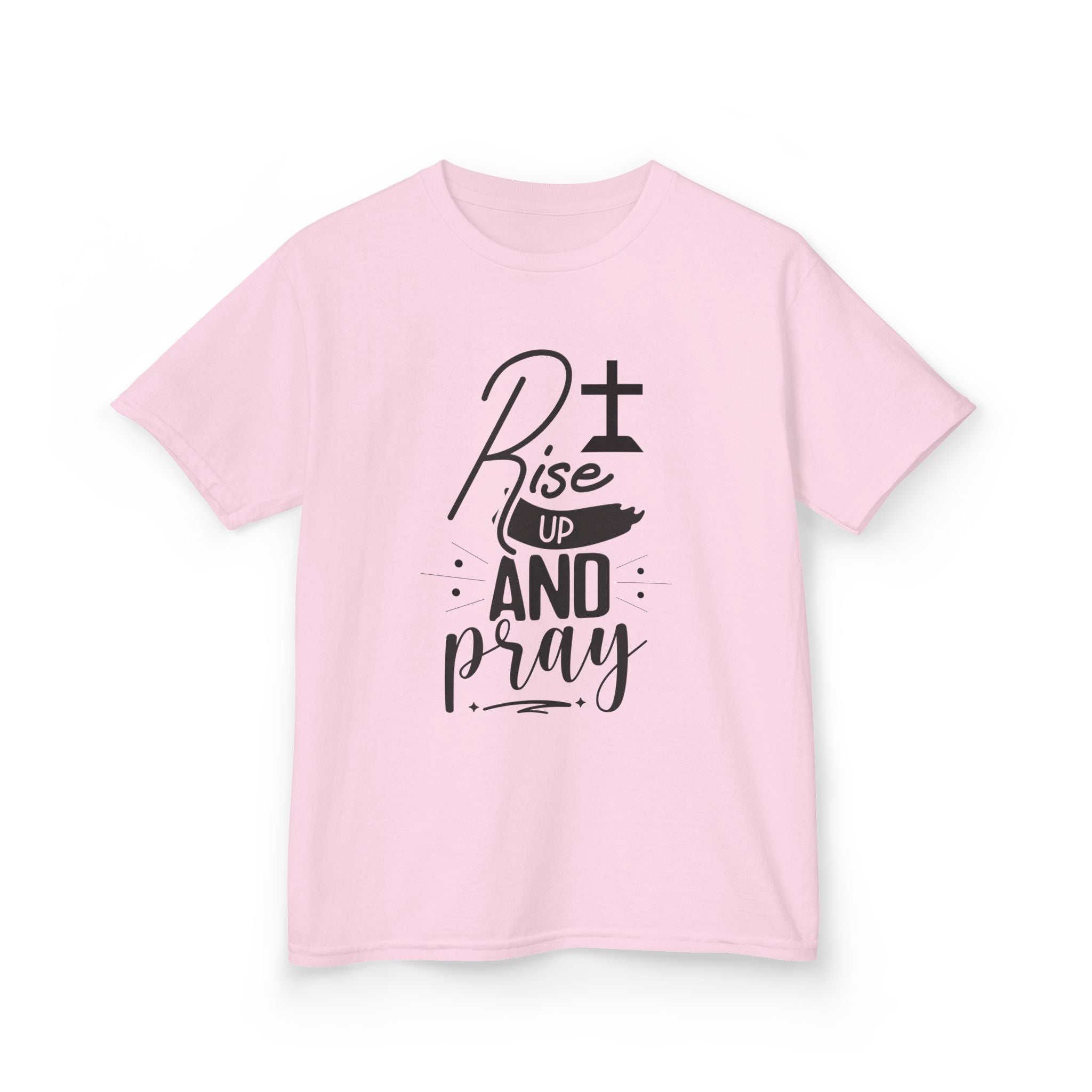 Kids Tee — "Rise Up and Pray" Christian Prayer Shirt with BGSM Back Logo