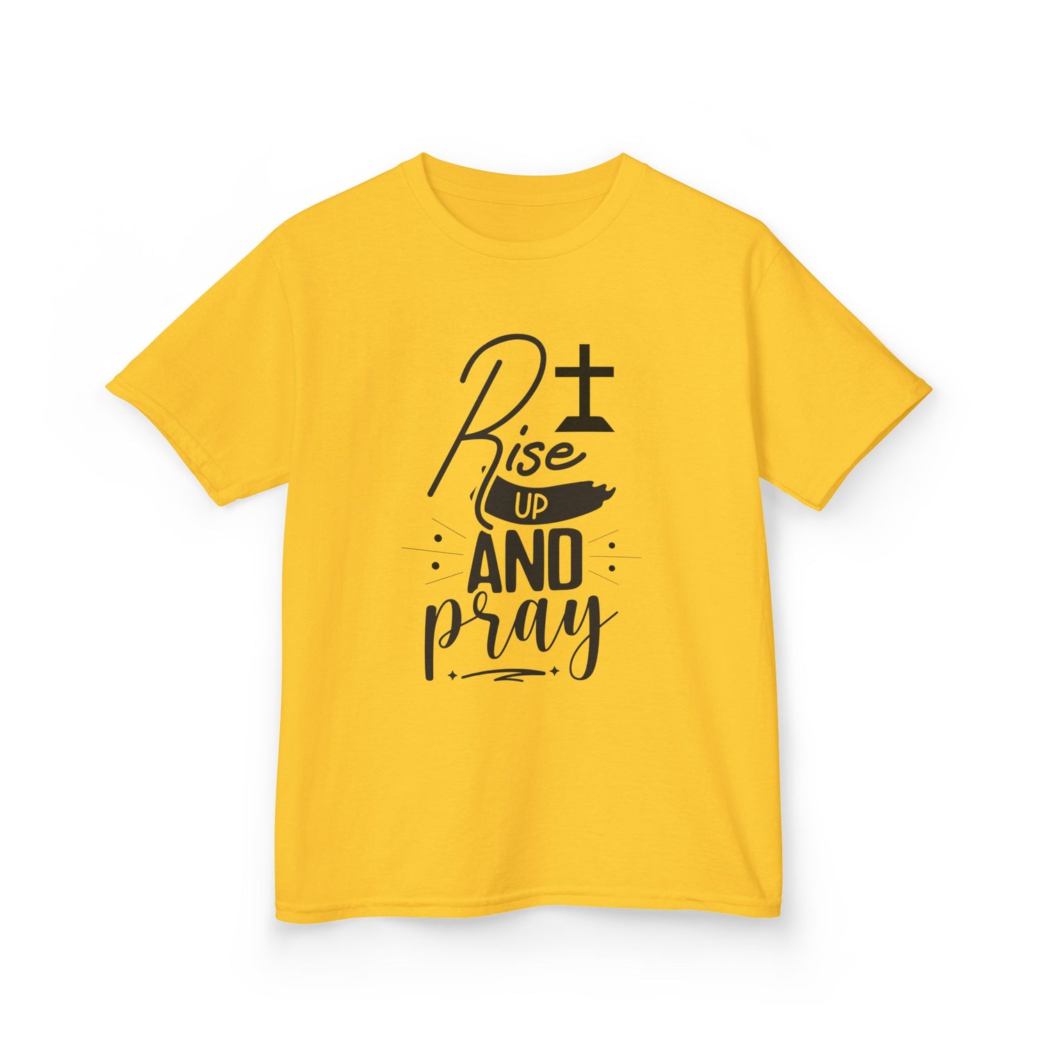 Kids Tee — "Rise Up and Pray" Christian Prayer Shirt with BGSM Back Logo