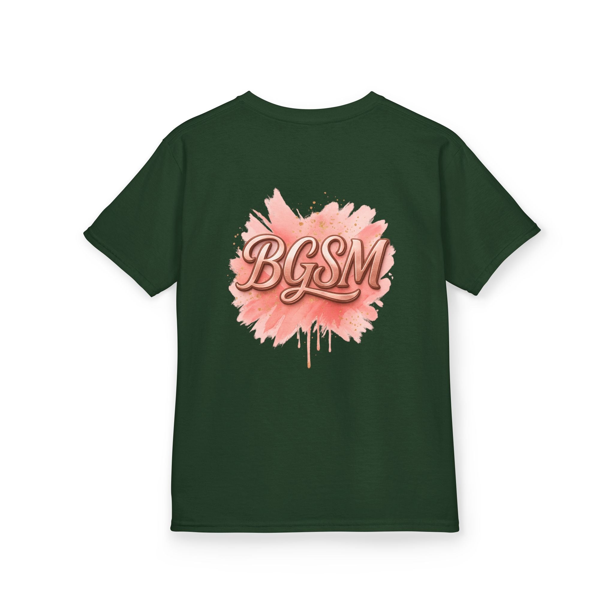 BGSM Kids T-Shirt - "Happy Easter" Colorful Block Letters Tee (Back BGSM Watercolor Accent)