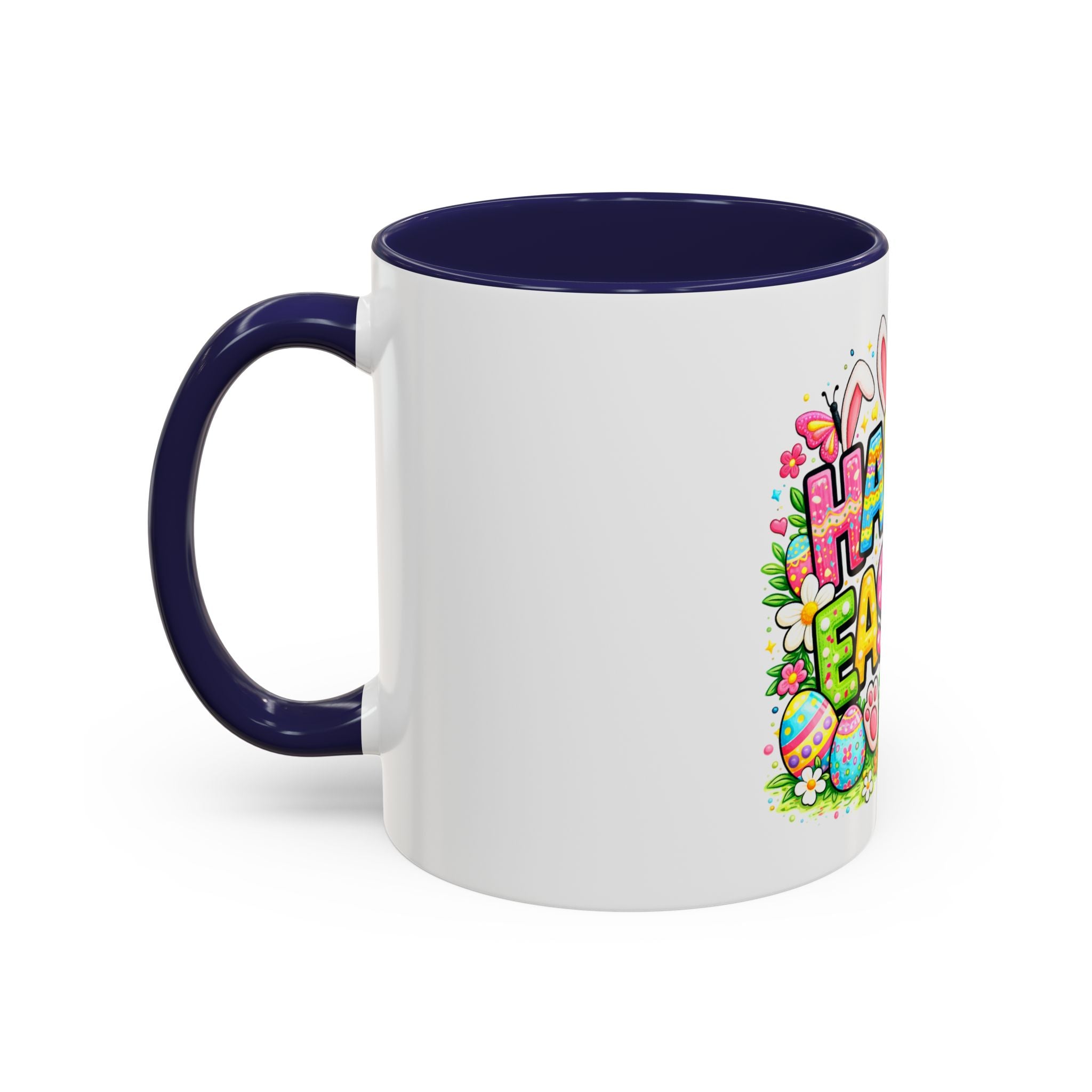 BGSM Happy Easter Coffee Mug - Colorful Bunny & Egg Basket Accent Mug (11/15oz)
