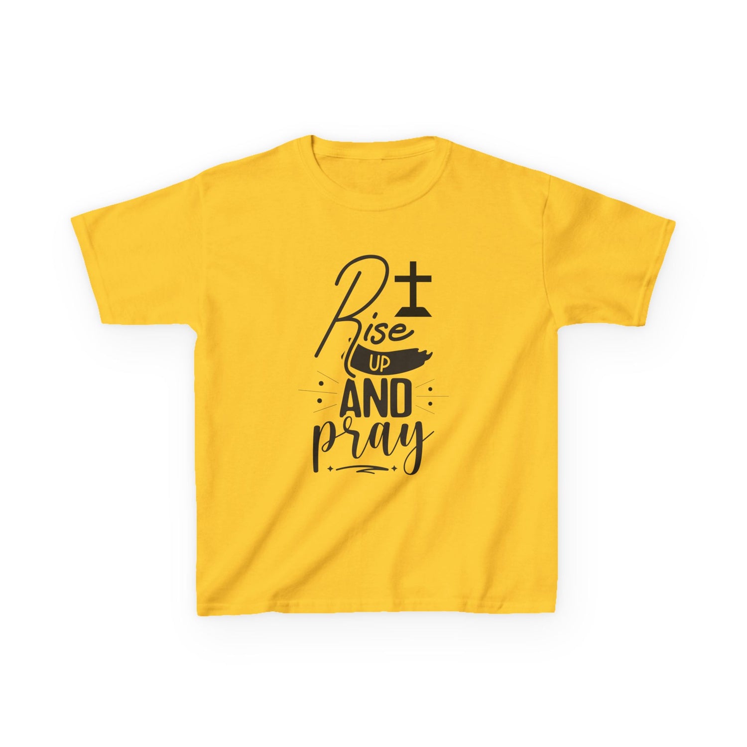 Kids Tee — "Rise Up and Pray" Christian Prayer Shirt with BGSM Back Logo