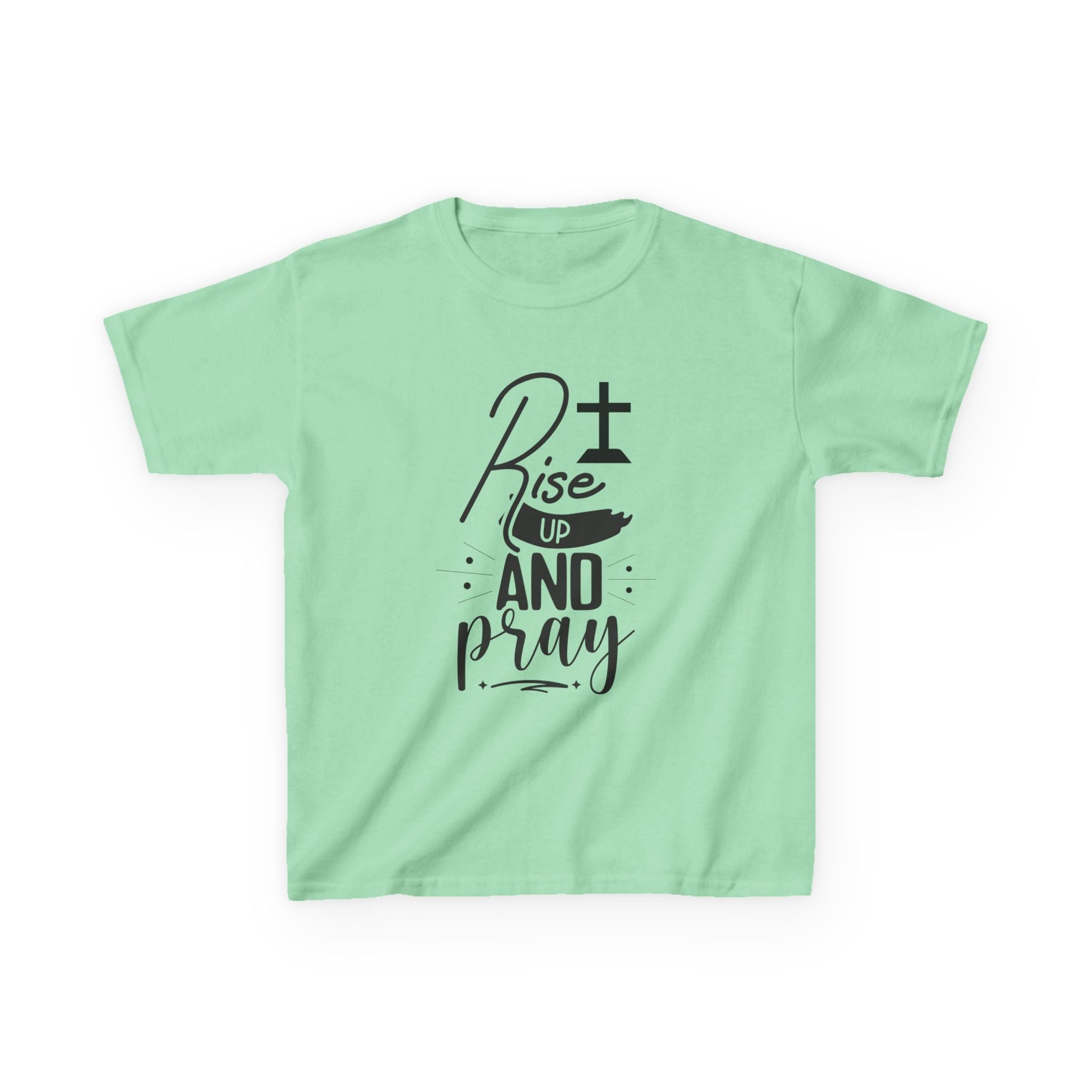 Kids Tee — "Rise Up and Pray" Christian Prayer Shirt with BGSM Back Logo