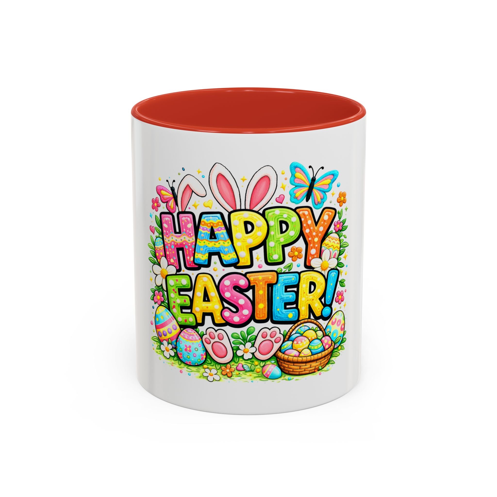 BGSM Easter Coffee Mug — Colorful "Happy Easter" Bunny & Eggs Accent Mug (11/15oz)