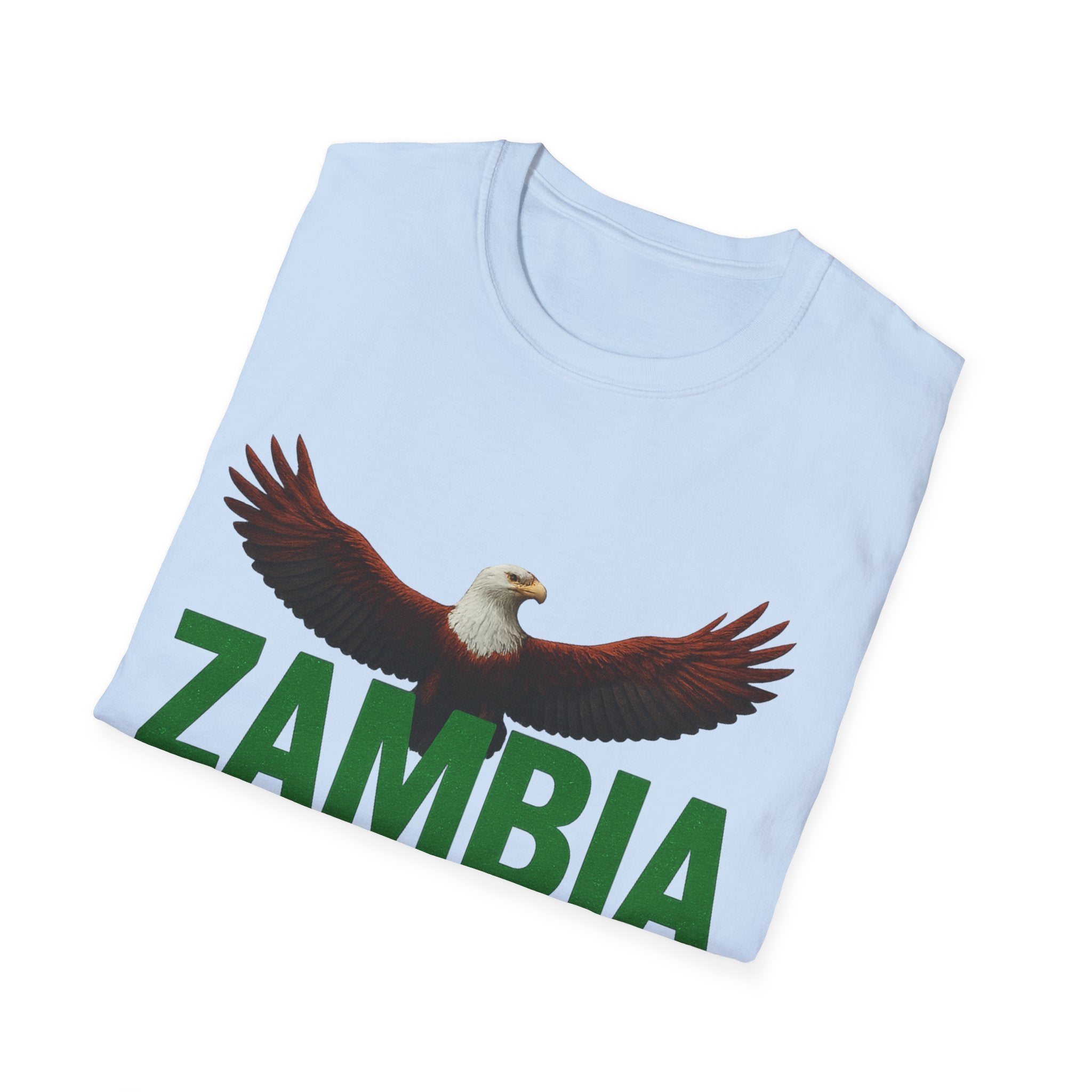 Zambia Strong T-Shirt — Patriotic Eagle with Green & Orange Brushstroke