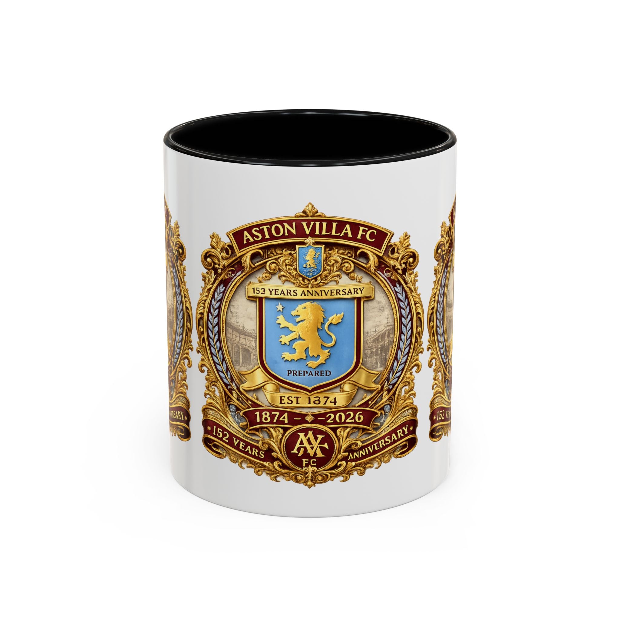 Aston Villa Crest Coffee Mug – 1874–2026 Anniversary Accent Mug (11/15 oz)