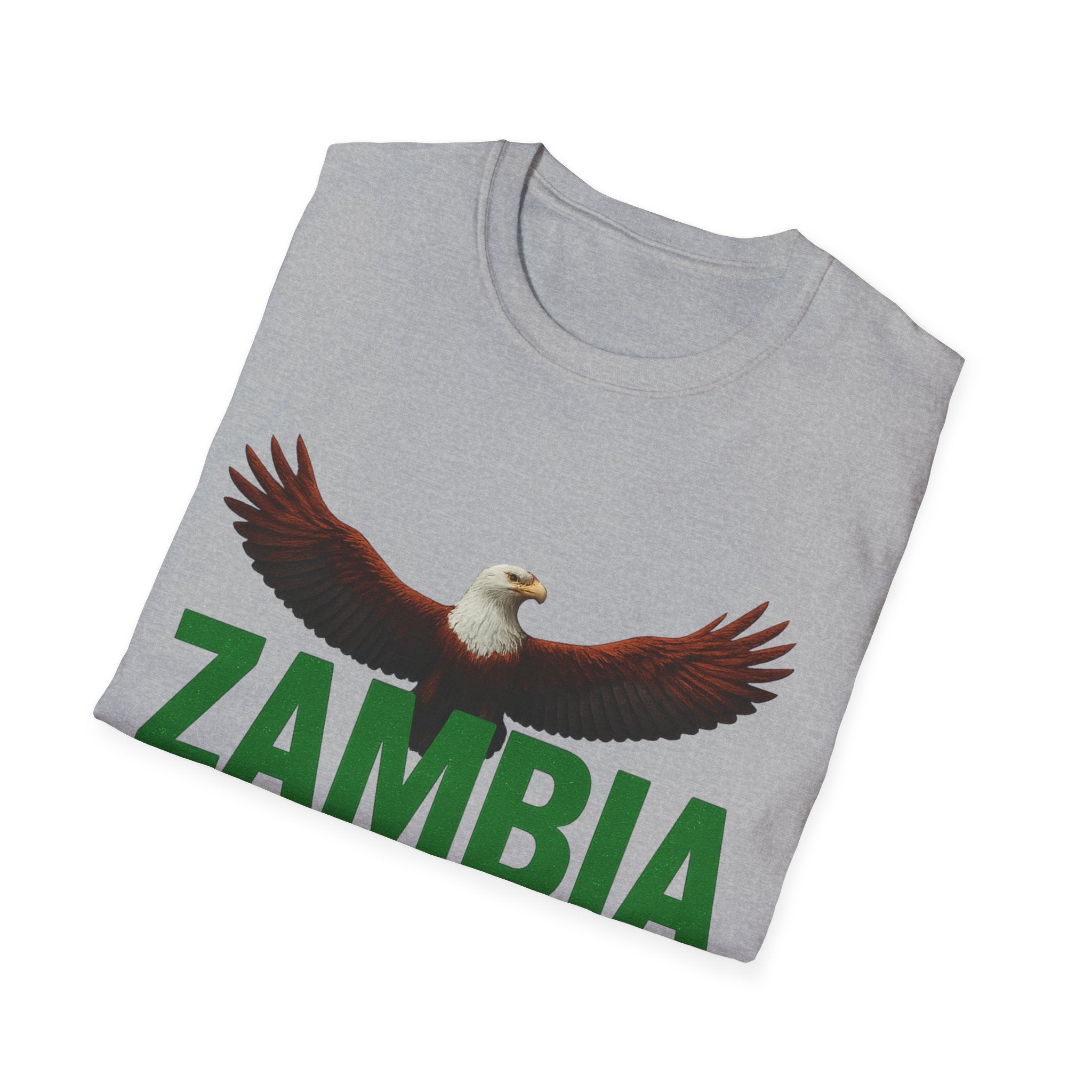 Zambia Strong T-Shirt — Patriotic Eagle with Green & Orange Brushstroke