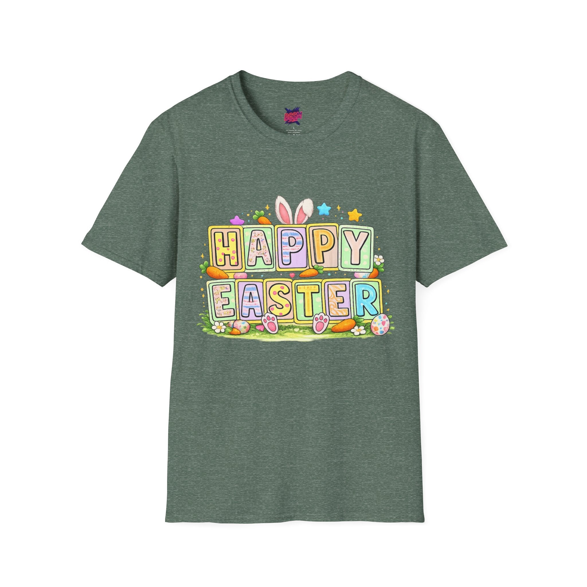 BGSM Happy Easter T-Shirt — Pastel Bunny & Eggs Holiday Tee