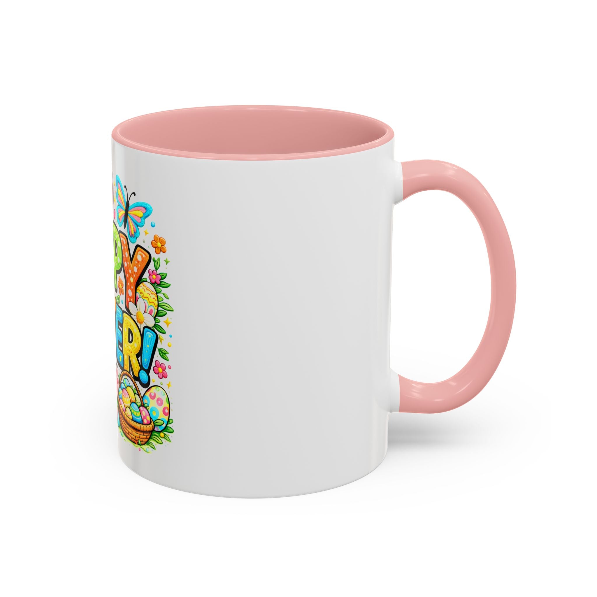 BGSM Happy Easter Coffee Mug - Colorful Bunny & Egg Basket Accent Mug (11/15oz)