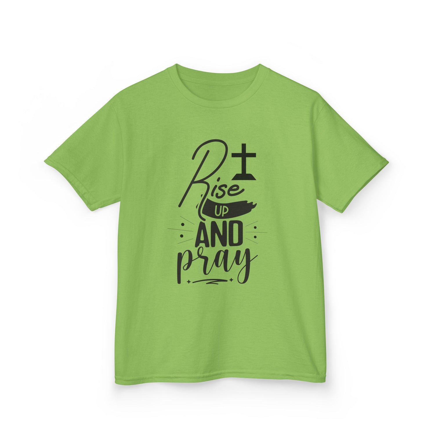 Kids Tee — "Rise Up and Pray" Christian Prayer Shirt with BGSM Back Logo