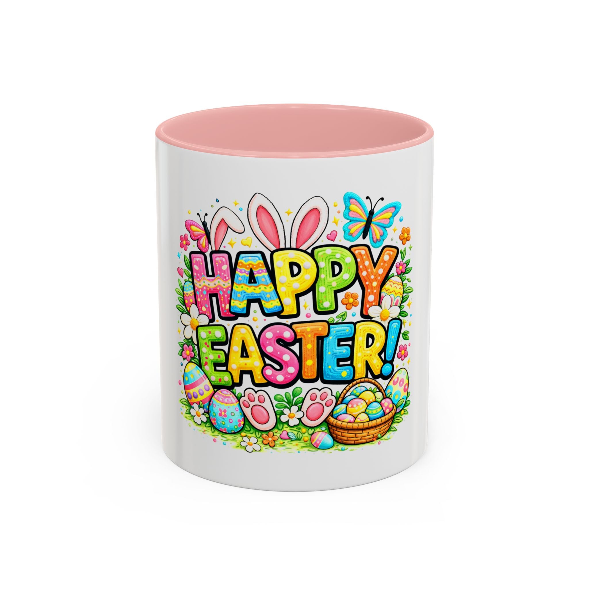BGSM Easter Coffee Mug — Colorful "Happy Easter" Bunny & Eggs Accent Mug (11/15oz)