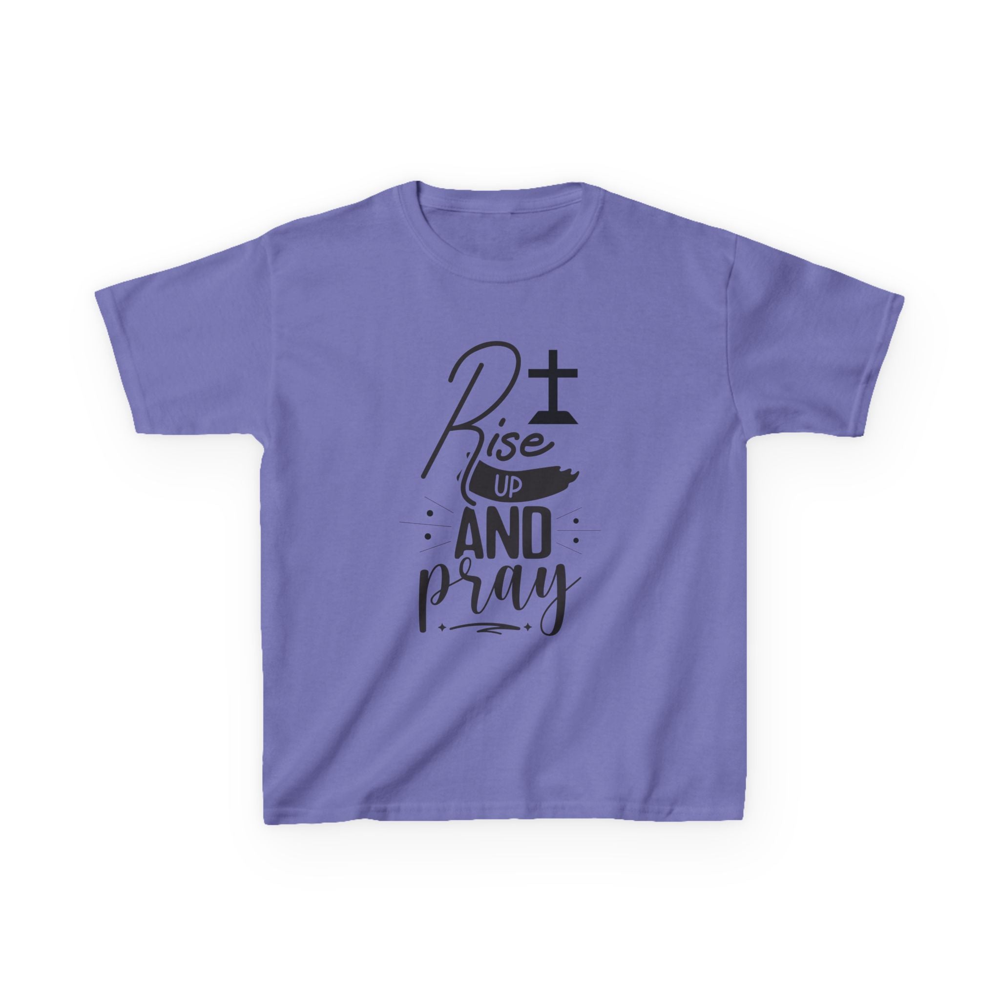 Kids Tee — "Rise Up and Pray" Christian Prayer Shirt with BGSM Back Logo