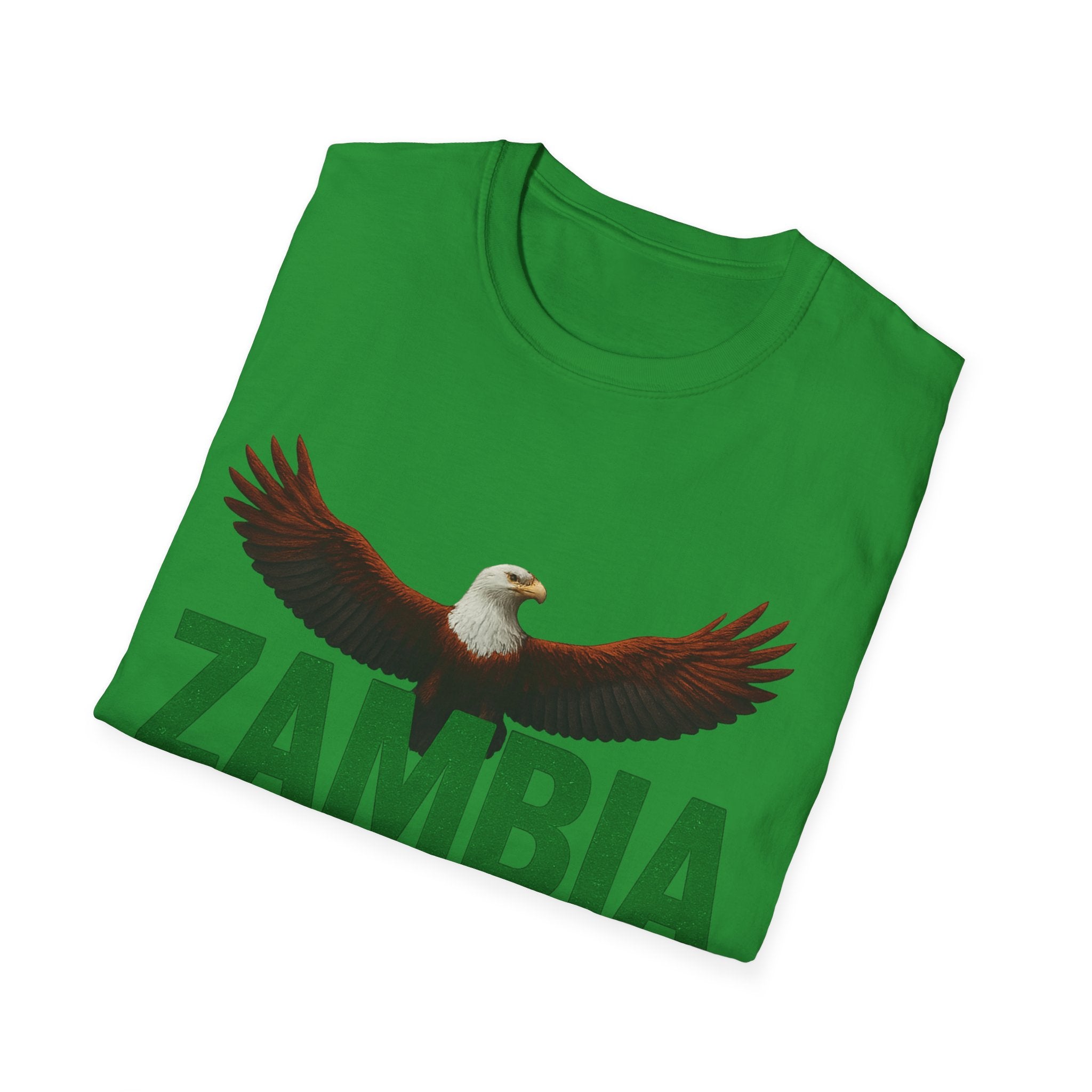Zambia Strong T-Shirt — Patriotic Eagle with Green & Orange Brushstroke
