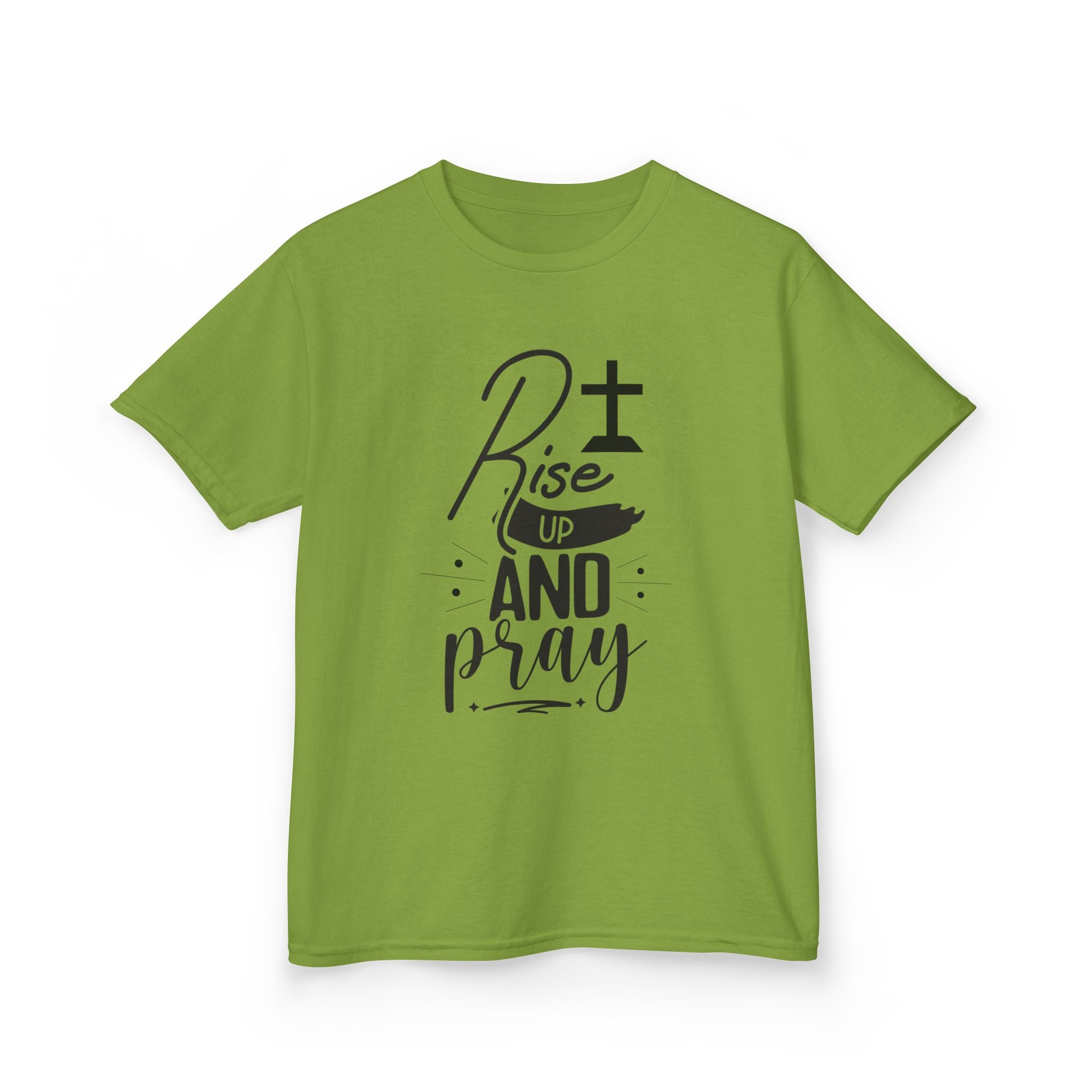 Kids Tee — "Rise Up and Pray" Christian Prayer Shirt with BGSM Back Logo