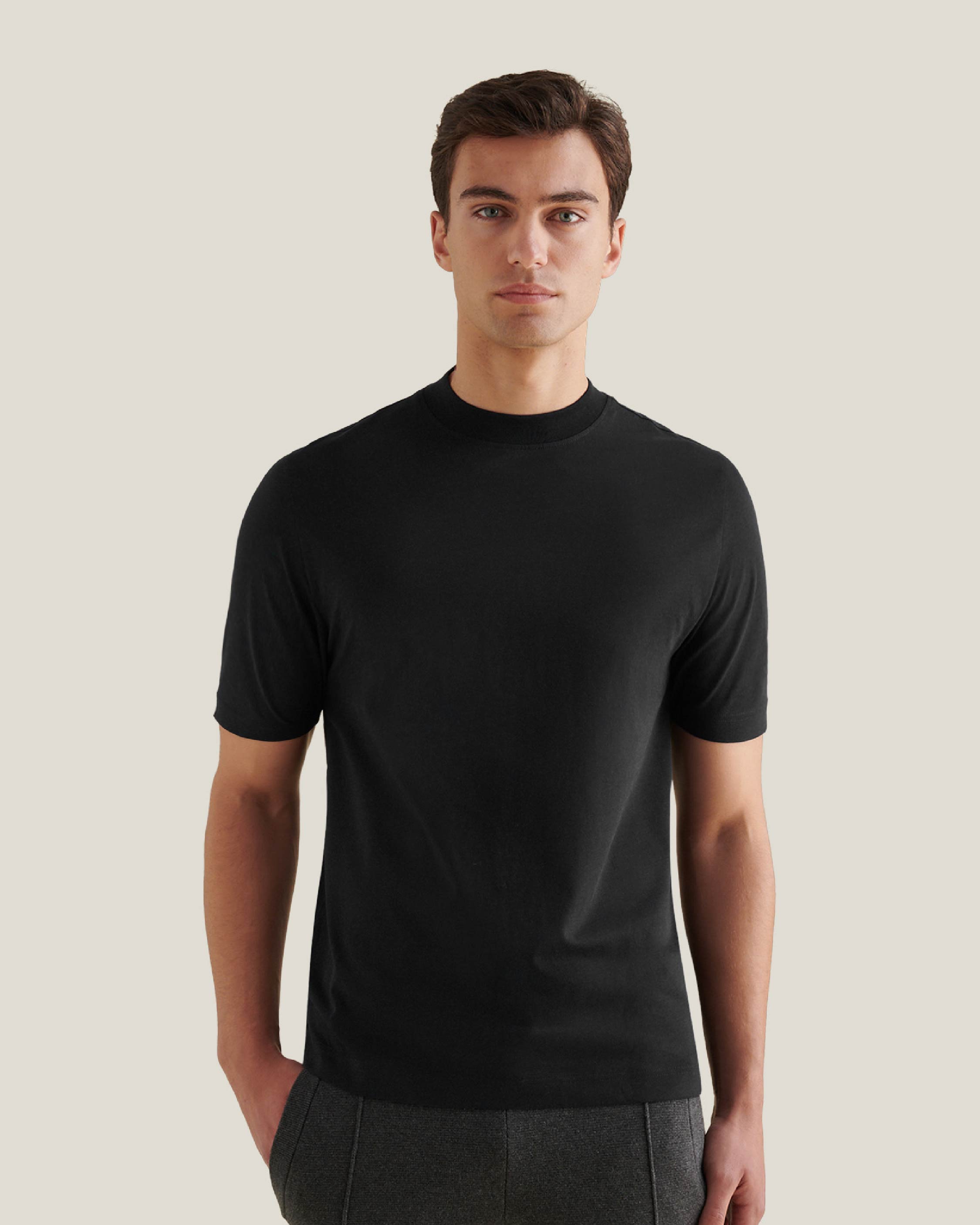 Devonshire Mercerised Cotton T-Shirt in Black