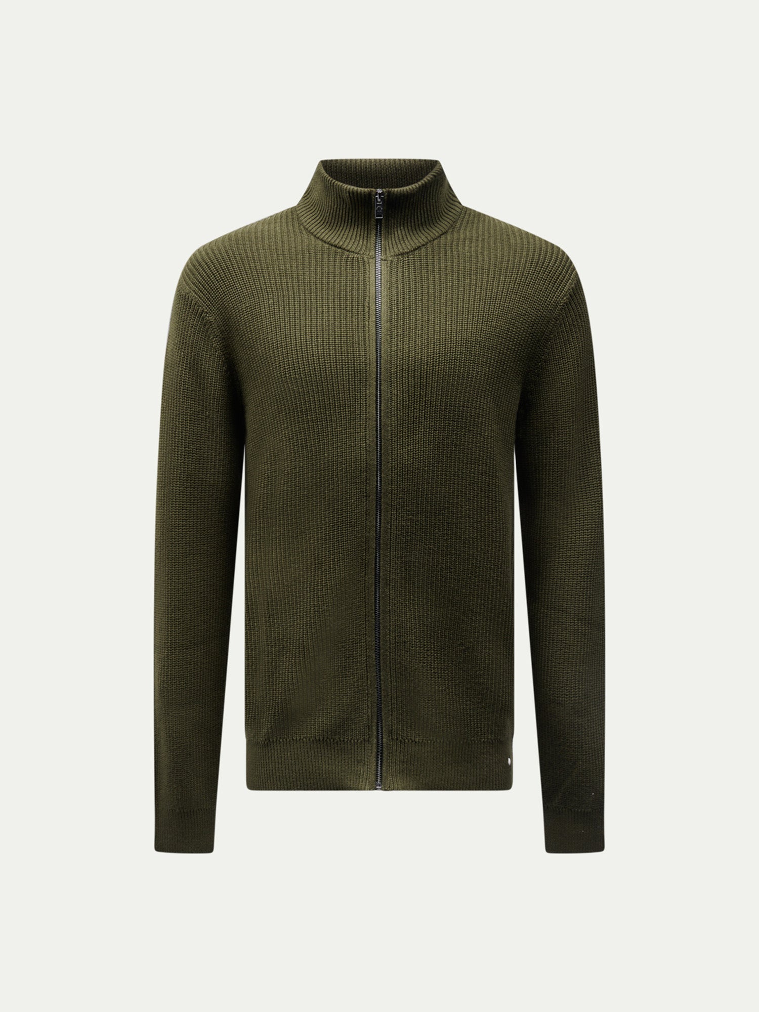 Cotton Knit Funnel-Neck Zip Cardigan in Rosin