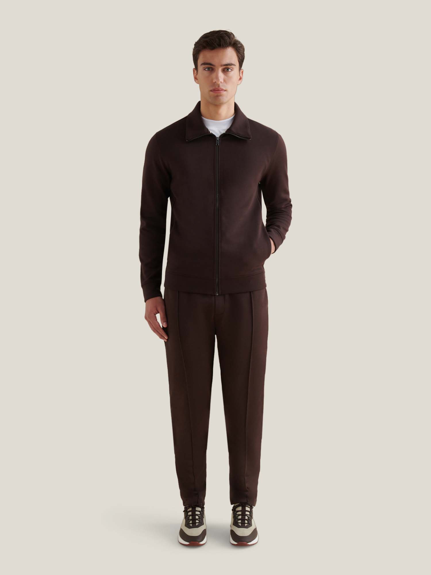 Jersey Interlock Zip Funnel Sweat in Java