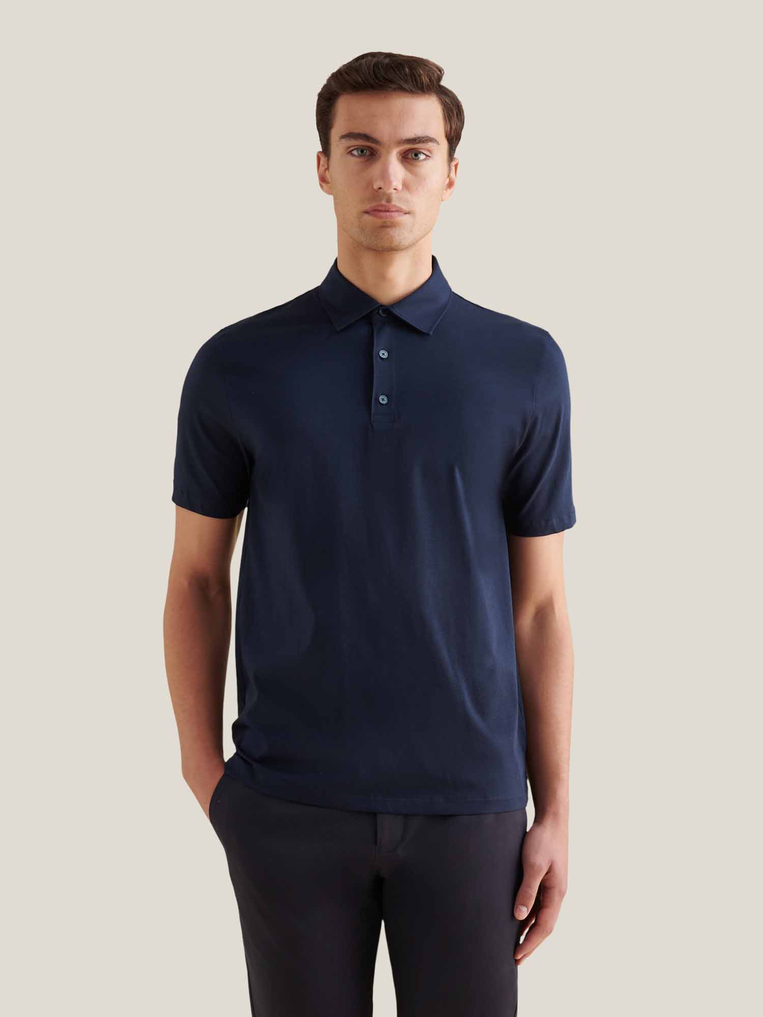 Wardour Mercerised Cotton Polo Shirt in Dark Sapphire Navy