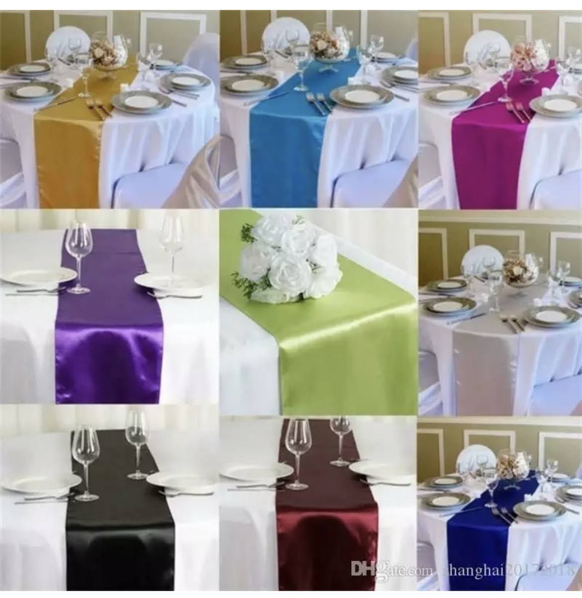 Satin runner colour and table styling examples