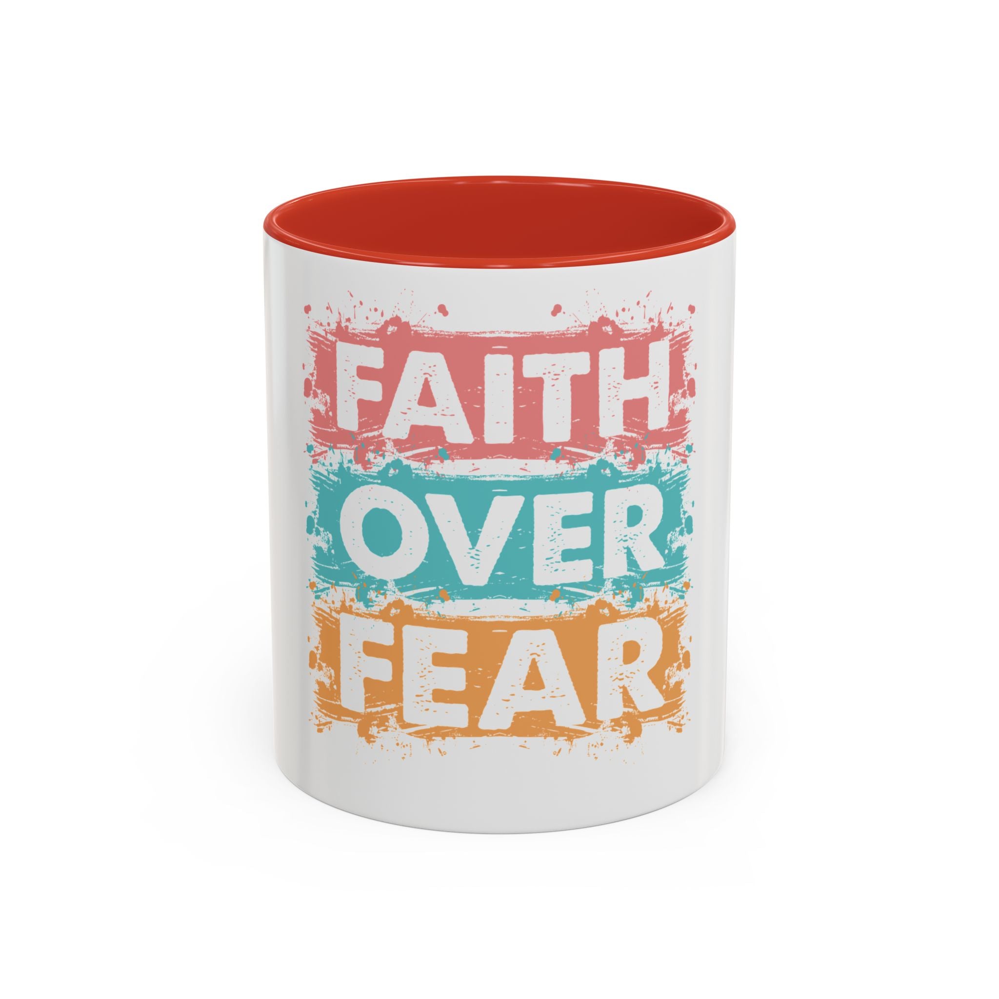 Faith Over Fear Accent Coffee Mug — Inspirational Christian Ceramic Mug (11/15oz)