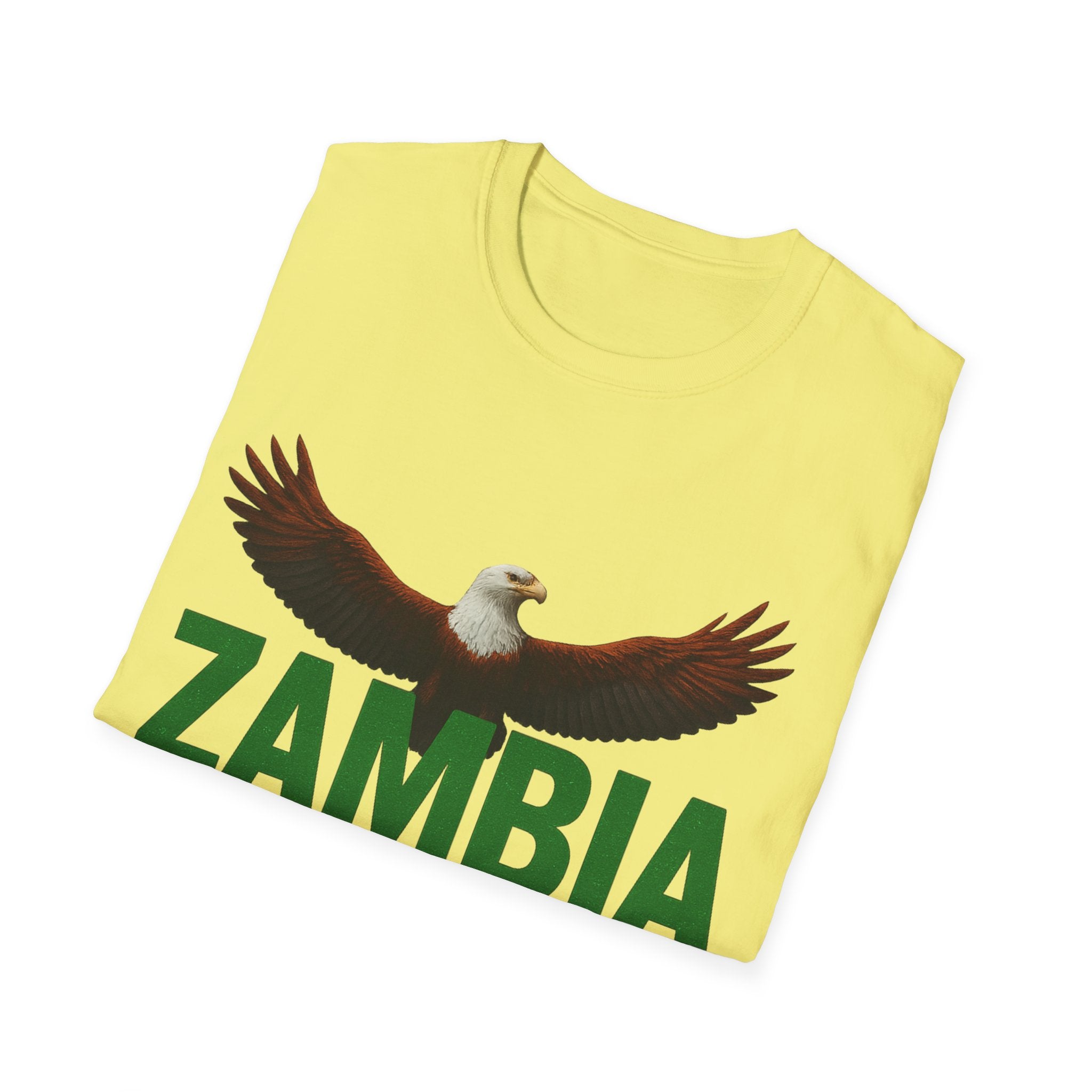 Zambia Strong T-Shirt — Patriotic Eagle with Green &amp; Orange Brushstroke