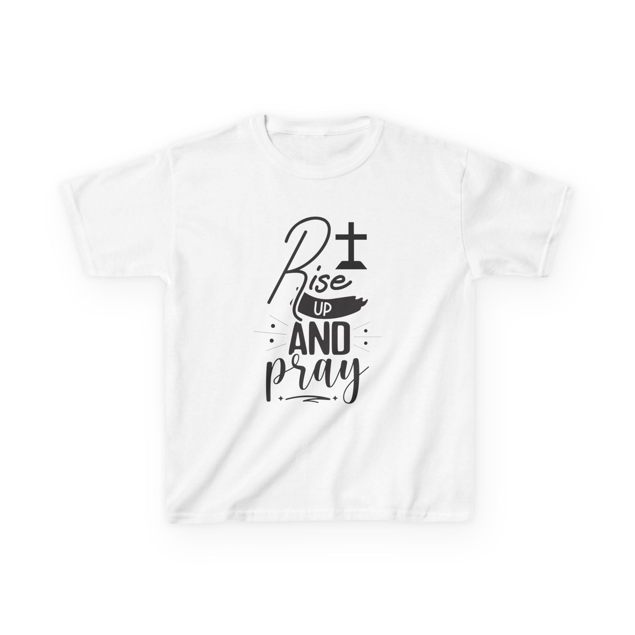 Kids Tee — "Rise Up and Pray" Christian Prayer Shirt with BGSM Back Logo