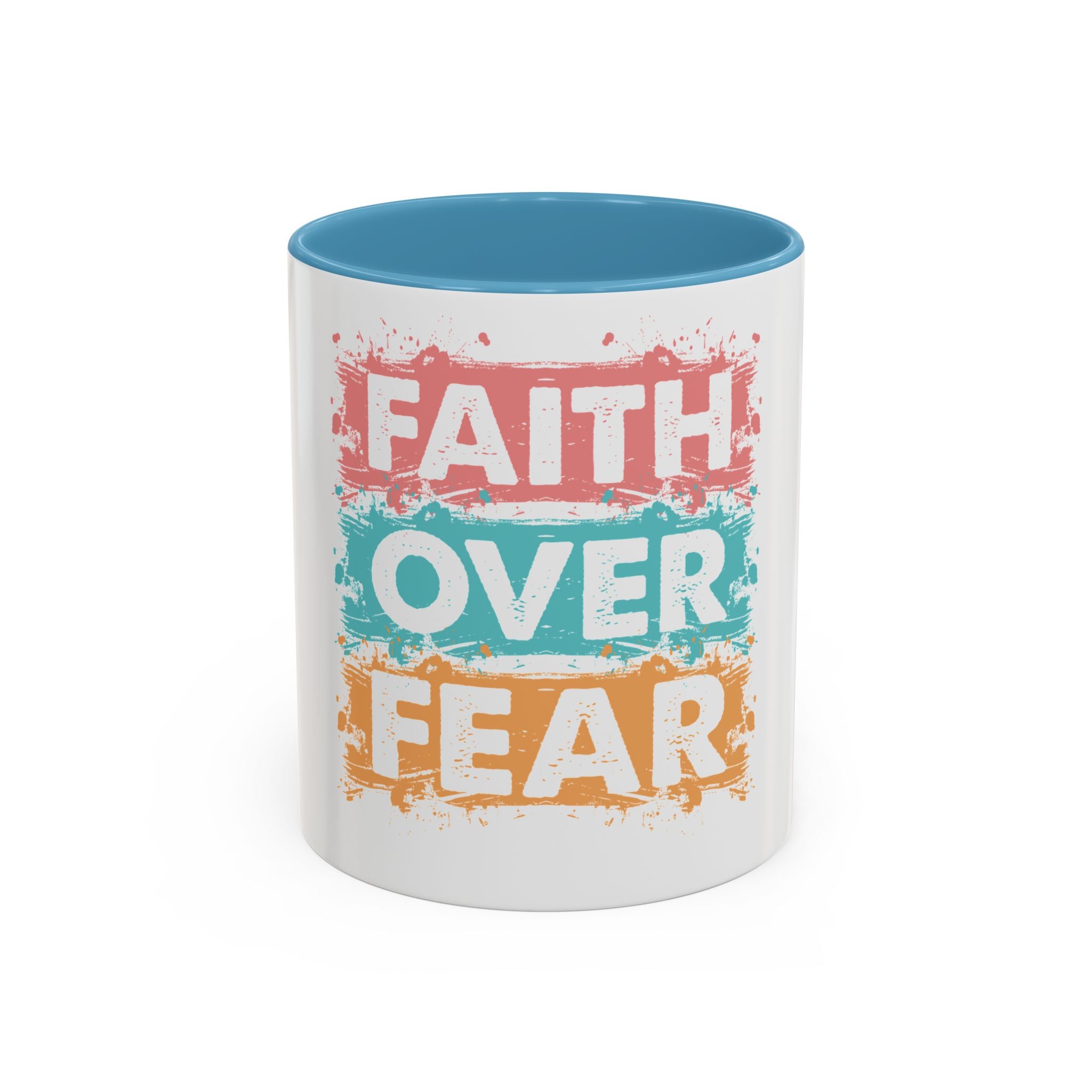 Faith Over Fear Accent Coffee Mug — Inspirational Christian Ceramic Mug (11/15oz)
