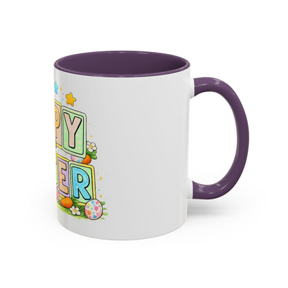 Happy Easter Accent Coffee Mug – Festive Bunny &amp; Egg Holiday Coffee Cup