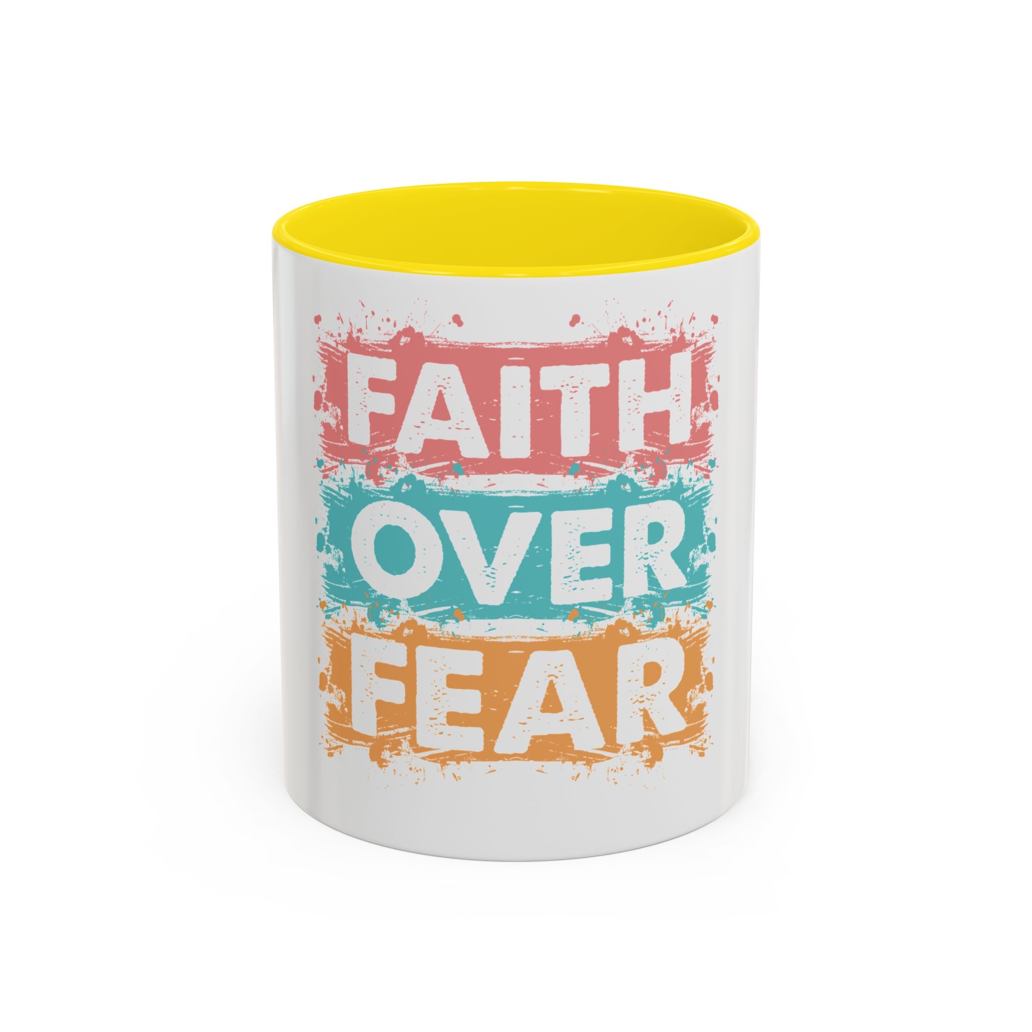 Faith Over Fear Accent Coffee Mug — Inspirational Christian Ceramic Mug (11/15oz)