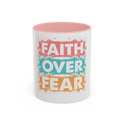 Faith Over Fear Accent Coffee Mug — Inspirational Christian Ceramic Mug (11/15oz)