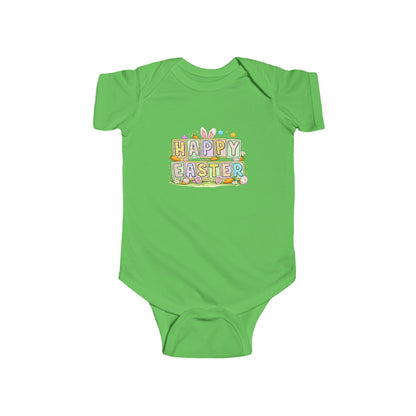 BGSM Happy Easter Baby Bodysuit — Infant Fine Jersey Easter Onesie with Colorful Block Design