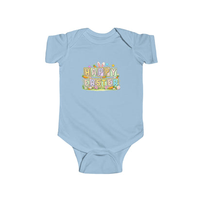 BGSM Happy Easter Baby Bodysuit — Infant Fine Jersey Easter Onesie with Colorful Block Design